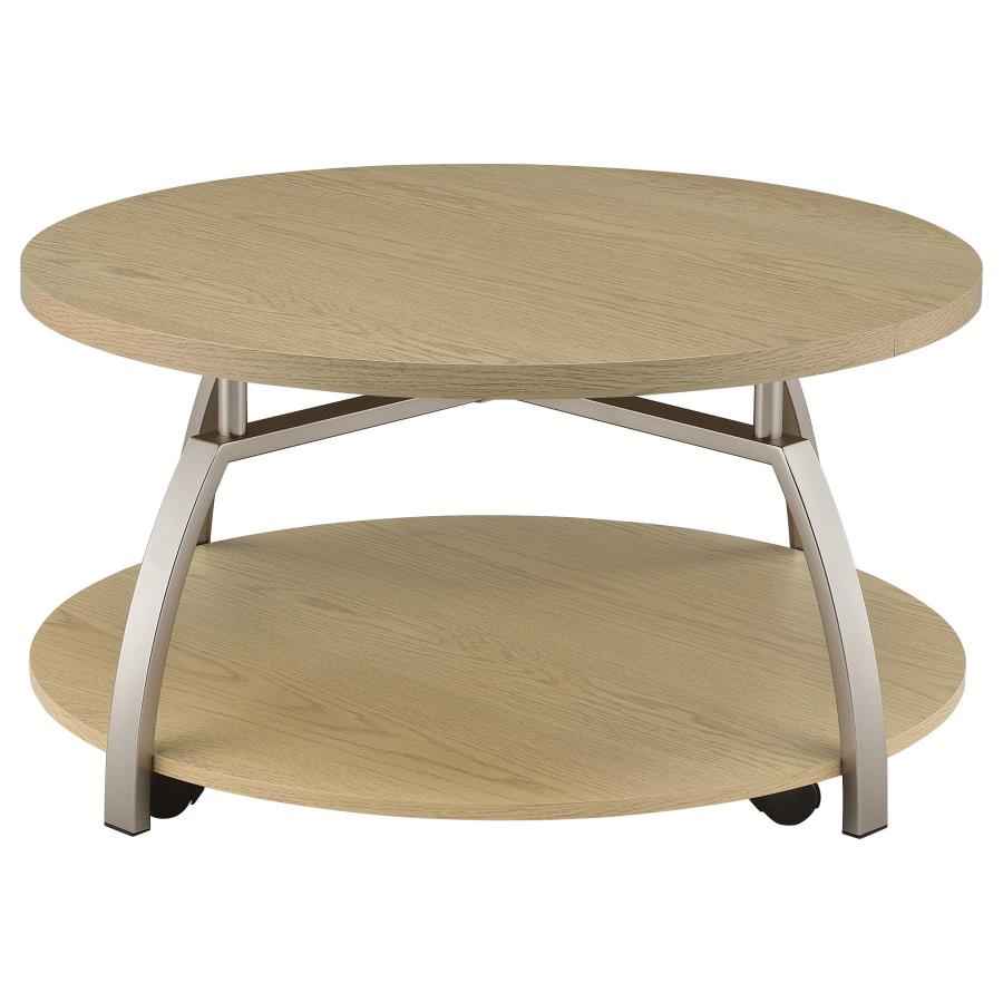 Dacre Greige Round Engineered Wood Top Coffee Table - Image 6