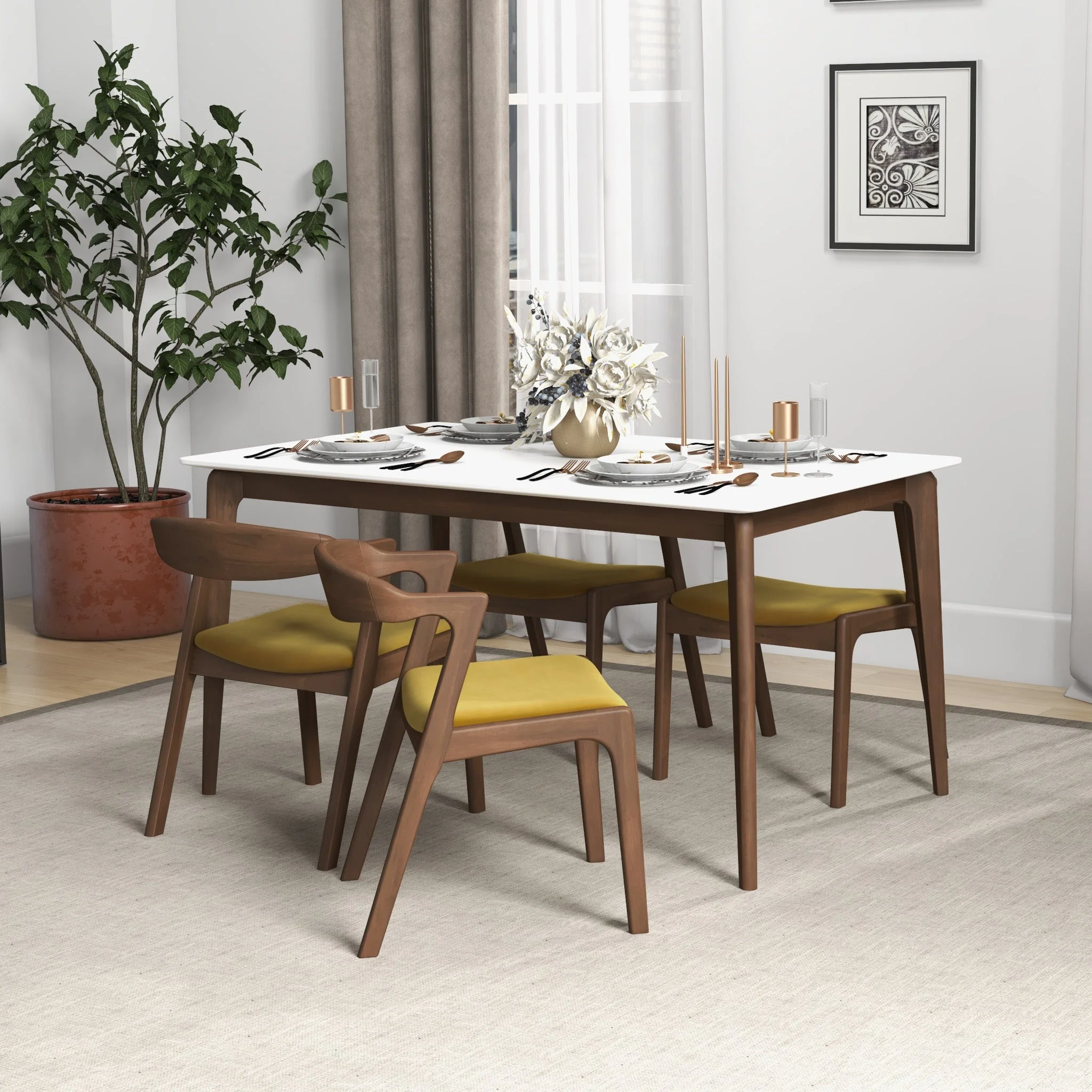 Dakota Dark Yellow Velvet Dining Chair (Set Of 2) - Image 2