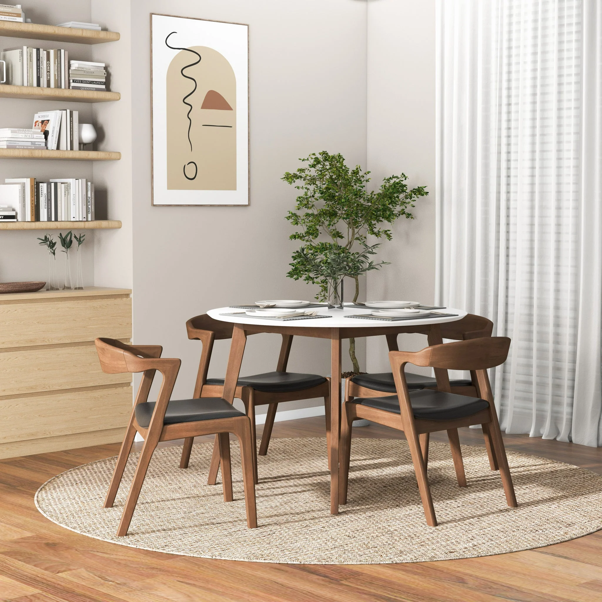 Dakota  Solid Wood Black Leather Dining Chair (Set Of 2) - Image 3