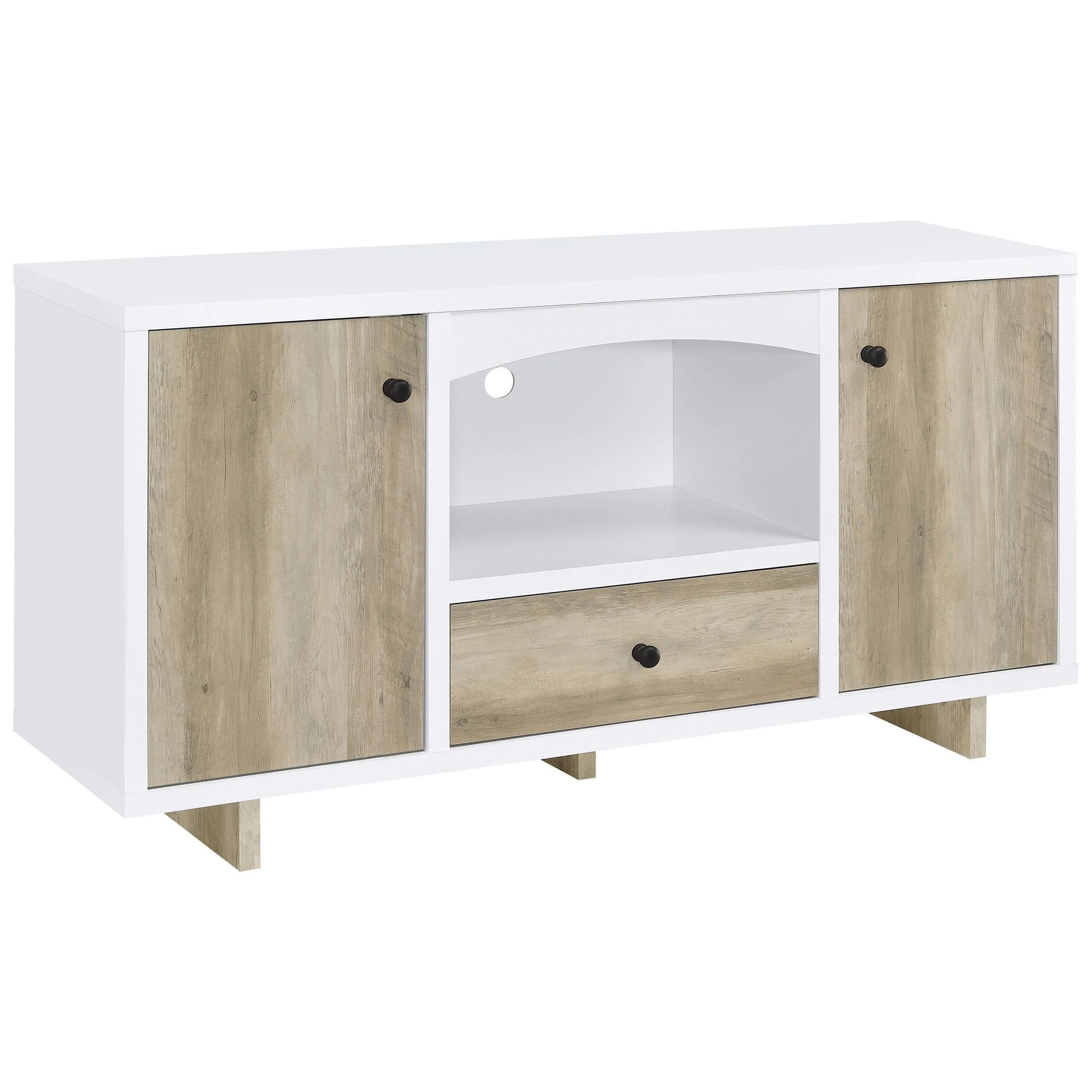 Dalton White and Distressed Pine 2-Door Storage Credenza - Image 2