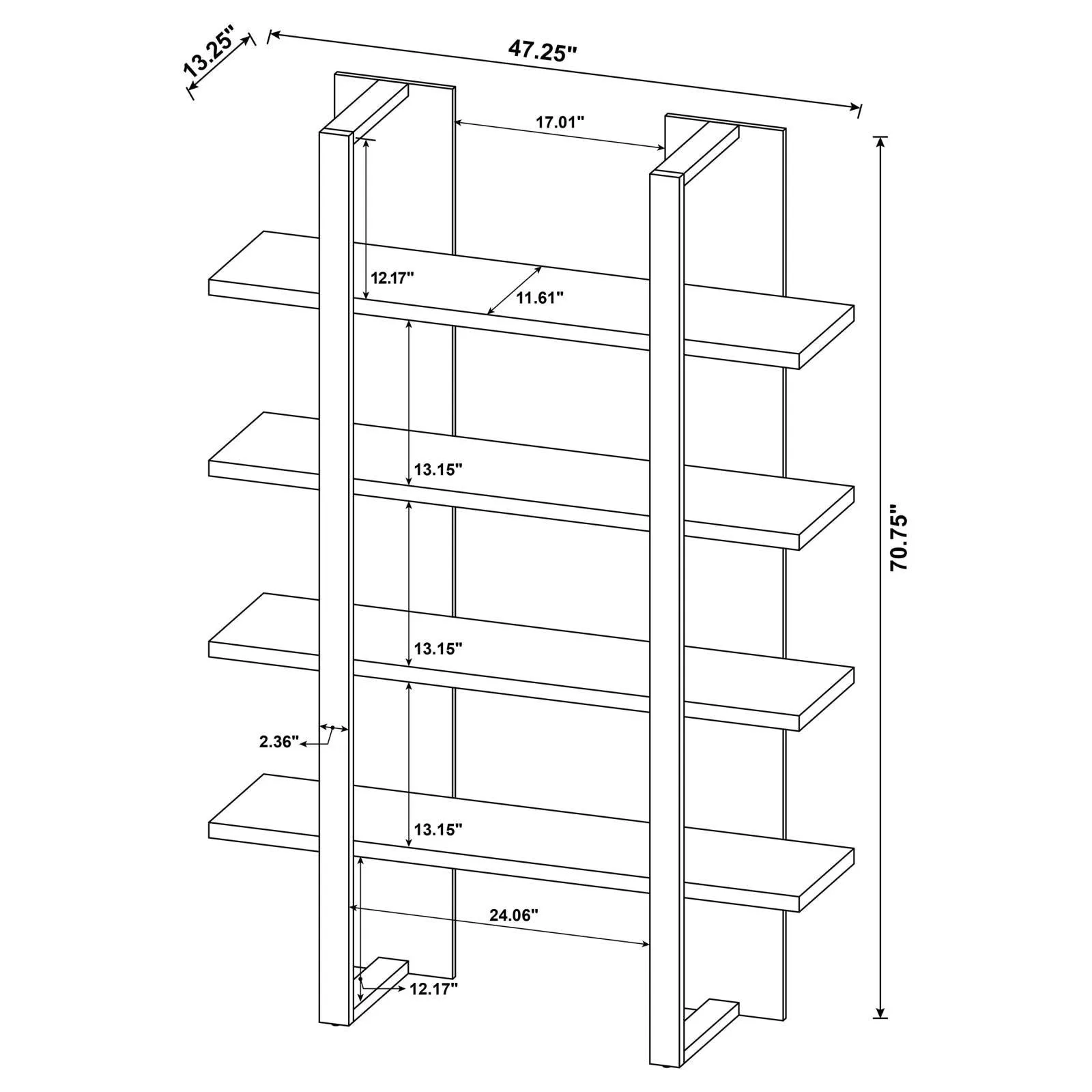Danbrook Bookcase with 4 Full-length Shelves - Image 6