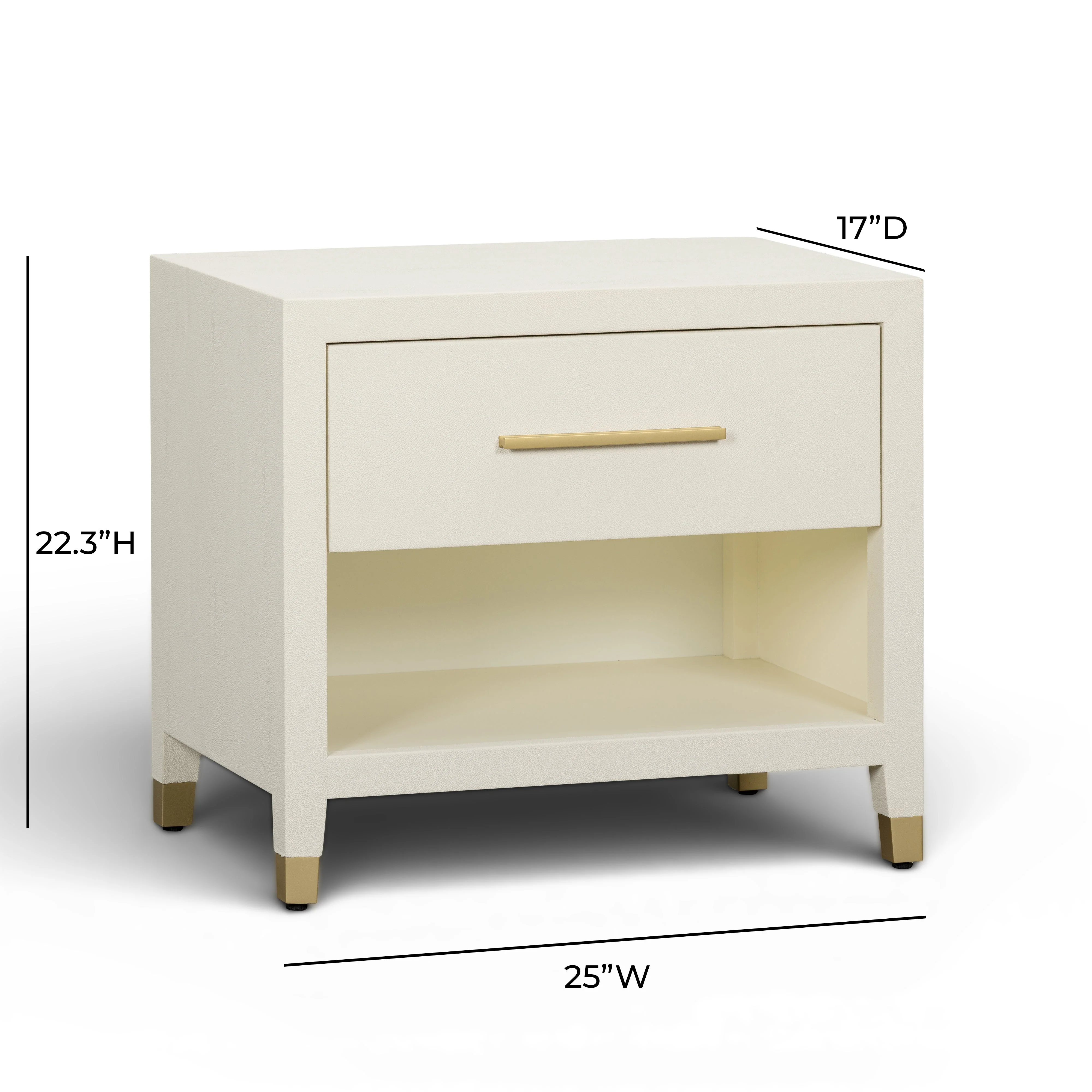 Dani 25" Cream Faux Shagreen Nightstand with Drawer - Image 6