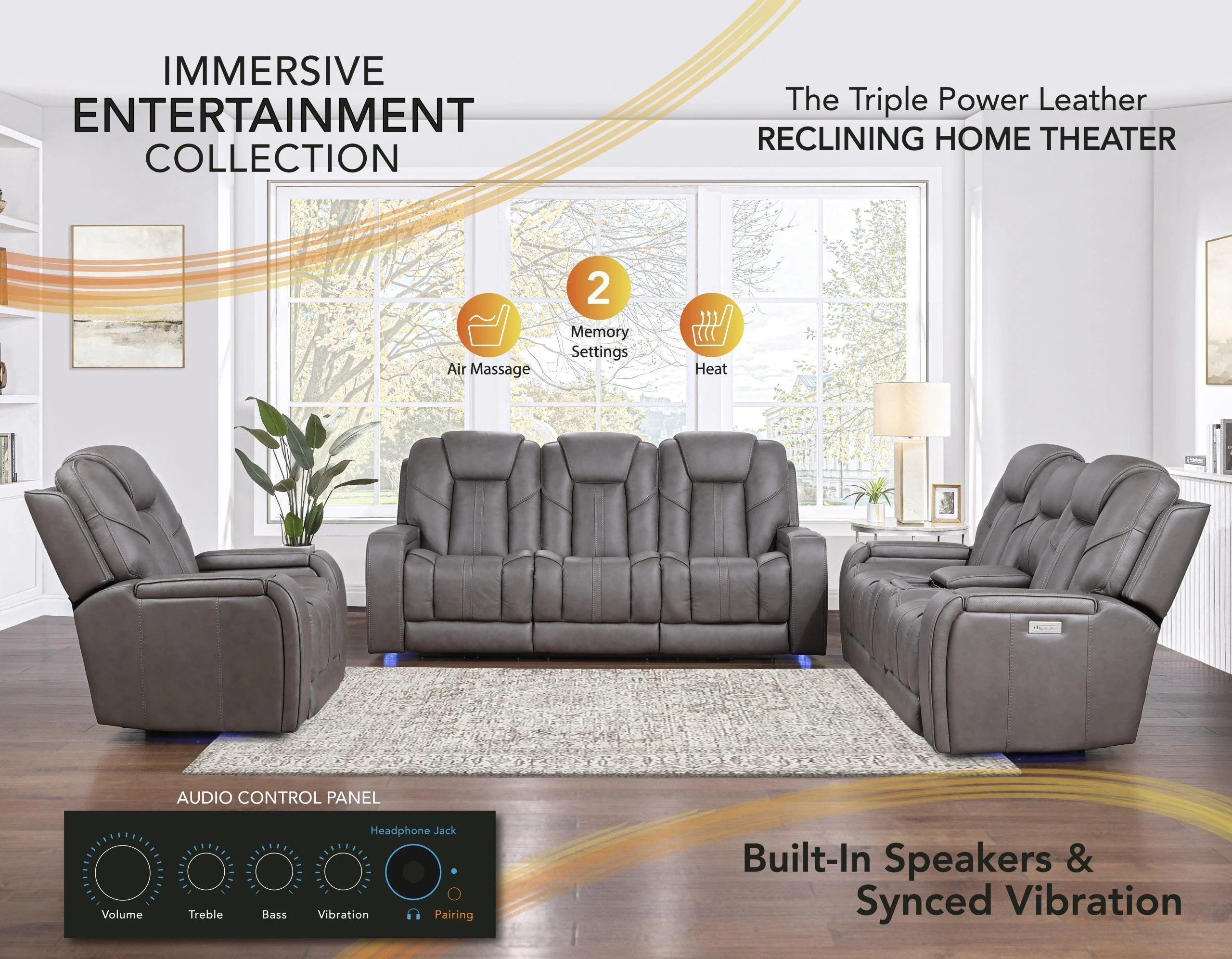 Daniel 3-Piece Triple Power Leather Manual Reclining Set - Image 38