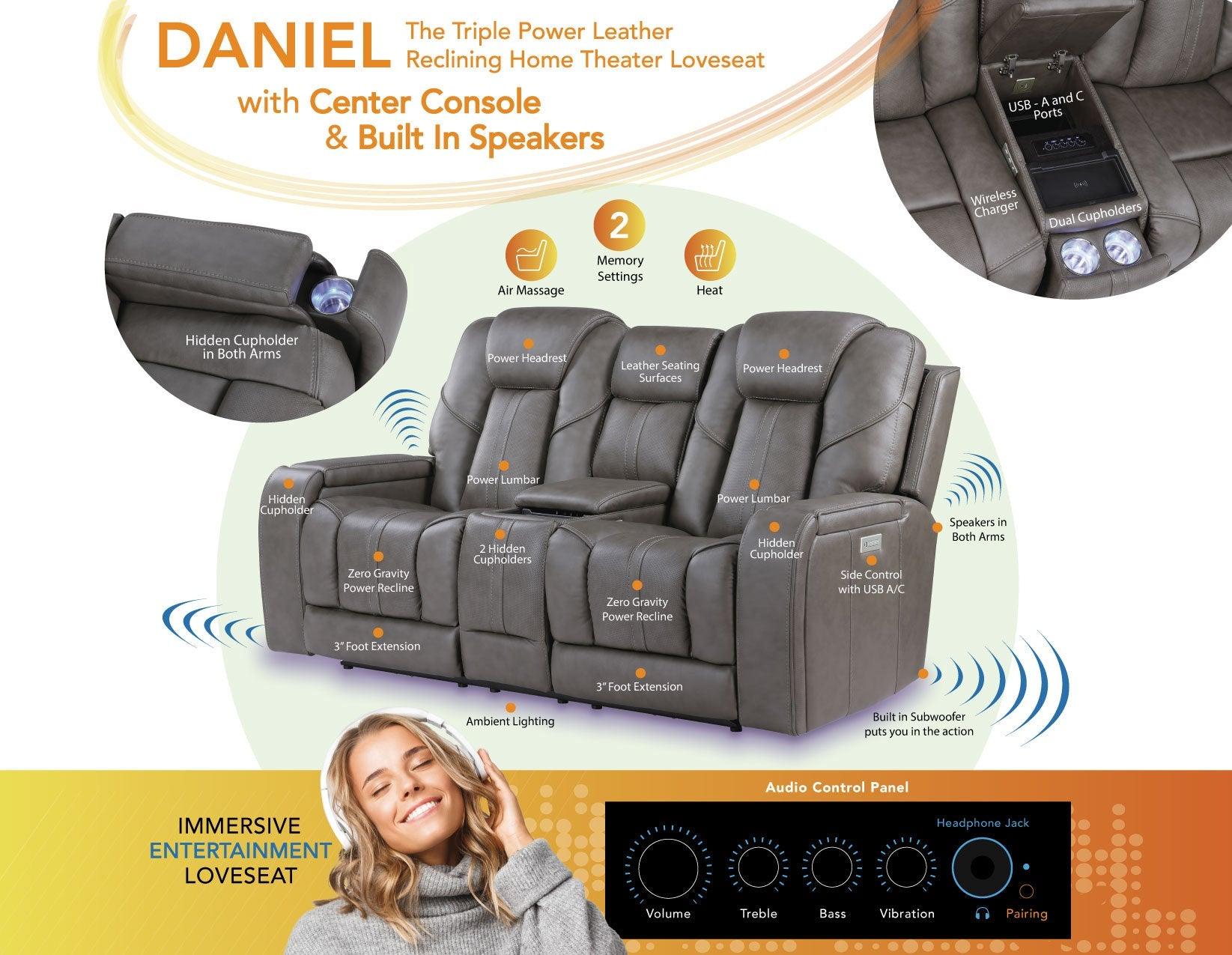 Daniel 3-Piece Triple Power Leather Manual Reclining Set - Image 40