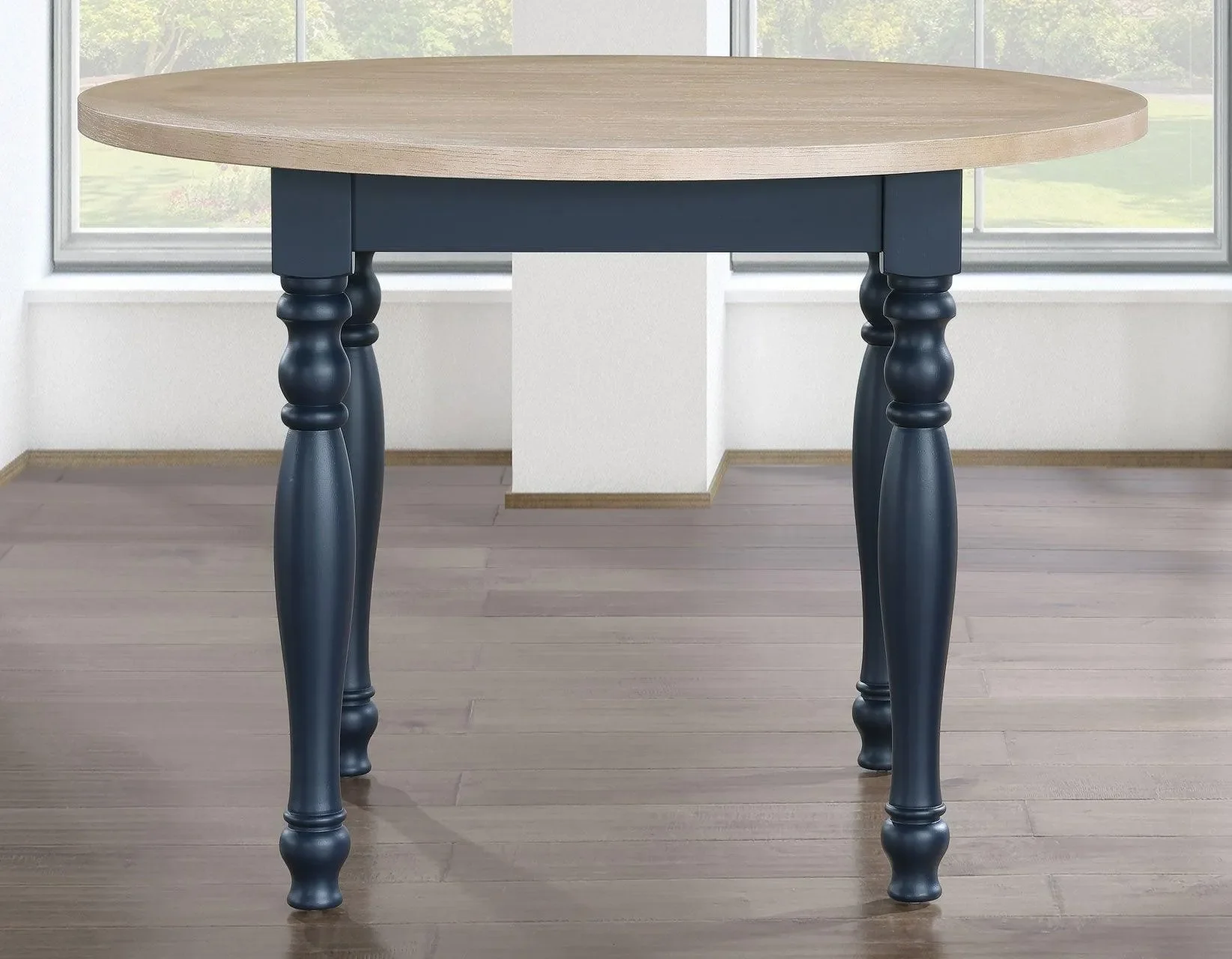 Darcy 42″ Round Dining Table, Midnight Blue and Natural Finish - Image 2