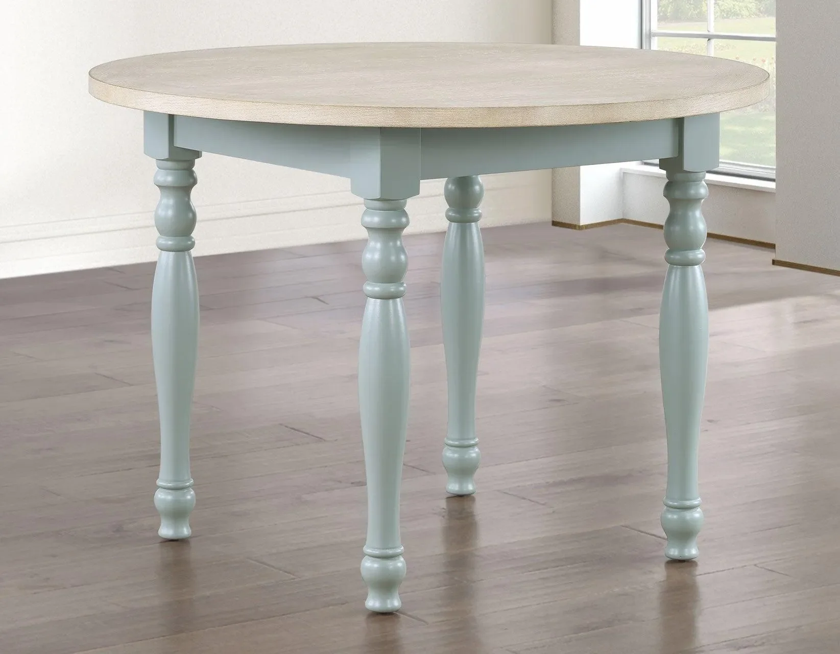 Darcy 42″ Round Dining Table, Mint Green and Natural Finish