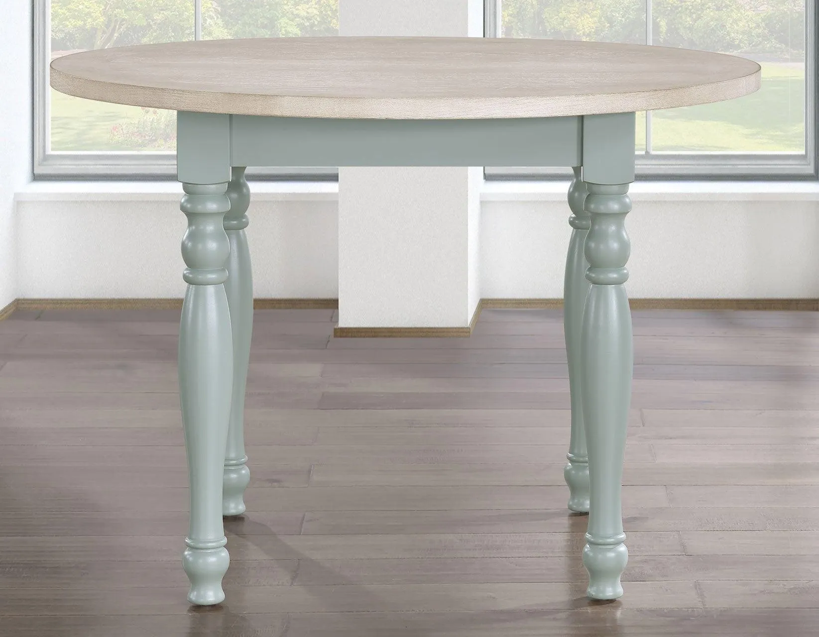 Darcy 42″ Round Dining Table, Mint Green and Natural Finish - Image 2