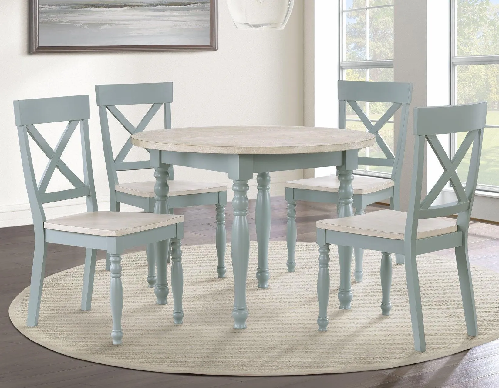 Darcy 42″ Round Dining Table, Mint Green and Natural Finish - Image 7
