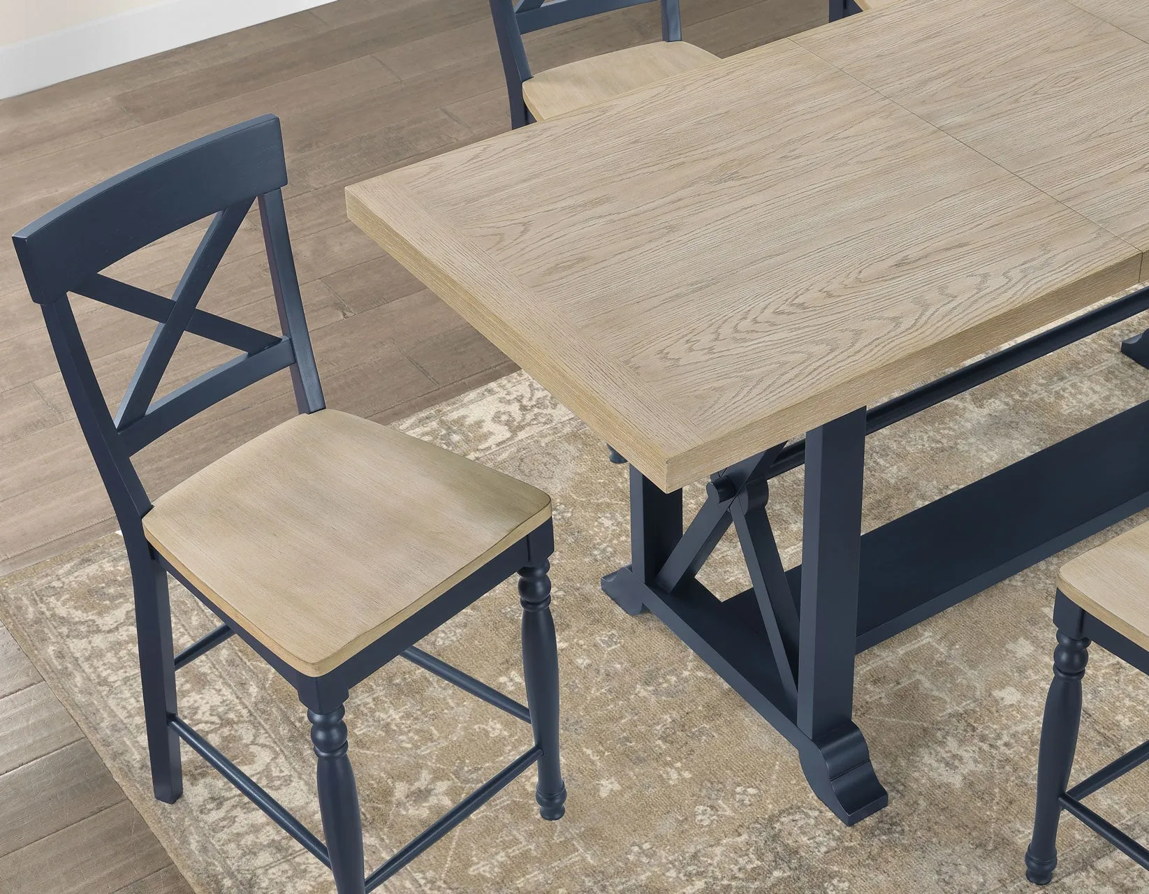 Darcy 64-82″Counter Table with 18-inch leaf, Midnight Blue and Natural Finish - Image 15