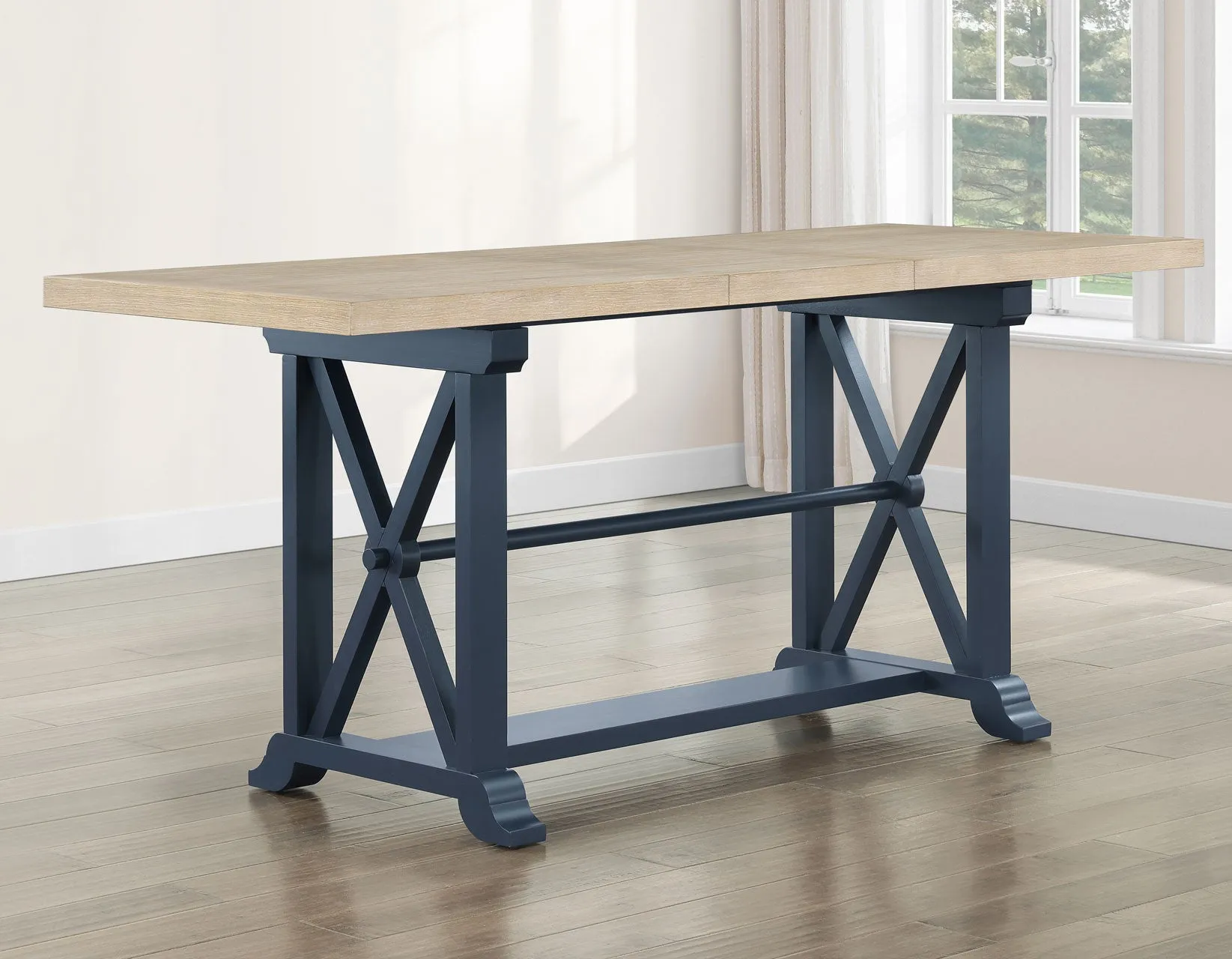 Darcy 64-82″Counter Table with 18-inch leaf, Midnight Blue and Natural Finish - Image 16