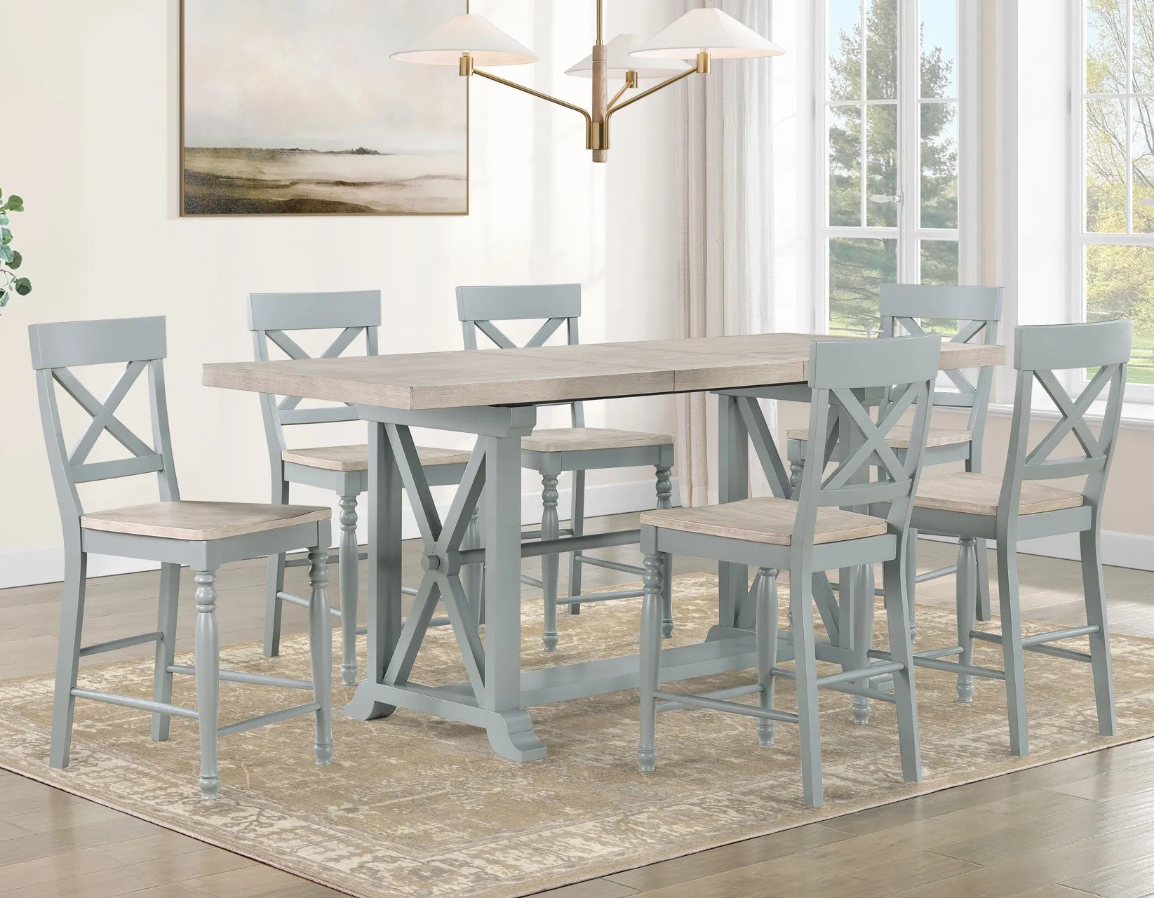 Darcy 64-82″Counter Table with 18-inch leaf, Mint Green and Natural Finish - Image 15