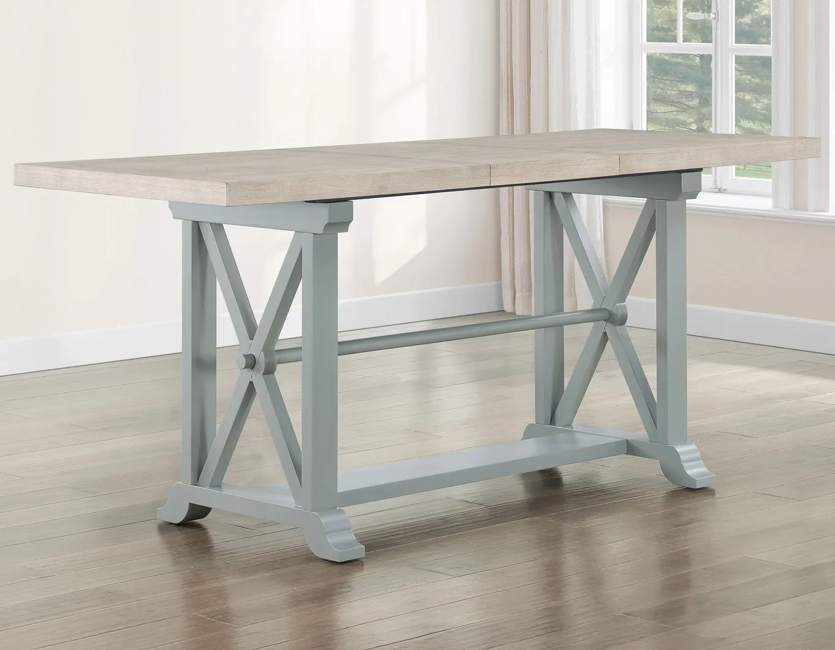 Darcy 64-82″Counter Table with 18-inch leaf, Mint Green and Natural Finish - Image 2