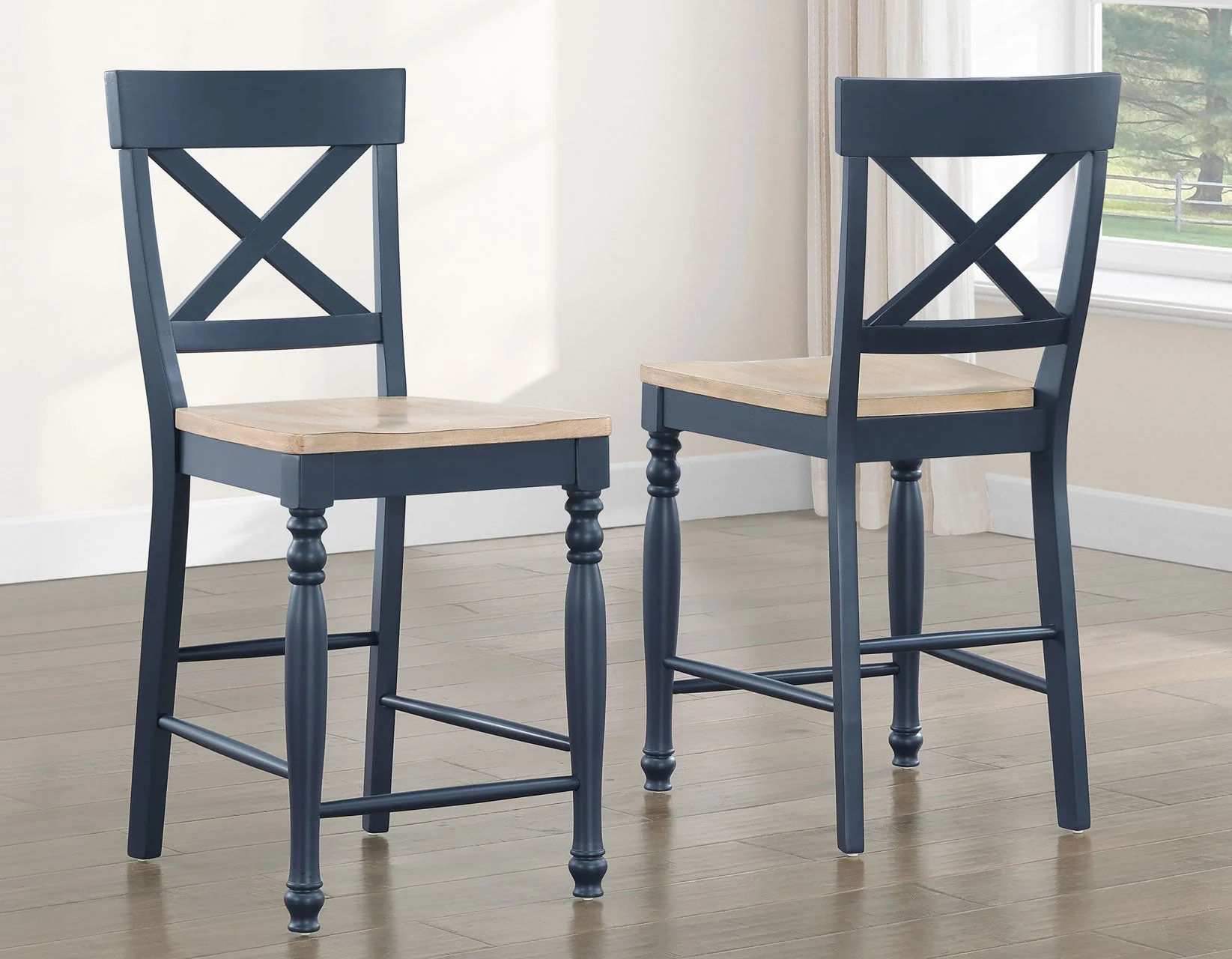 Darcy Solid Wood 24″ Counter Stool, Midnight Blue and Natural Finish - Image 8