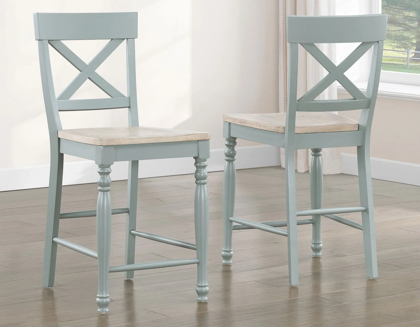Darcy Solid Wood 24″ Counter Stool, Mint Green and Natural Finish - Image 8