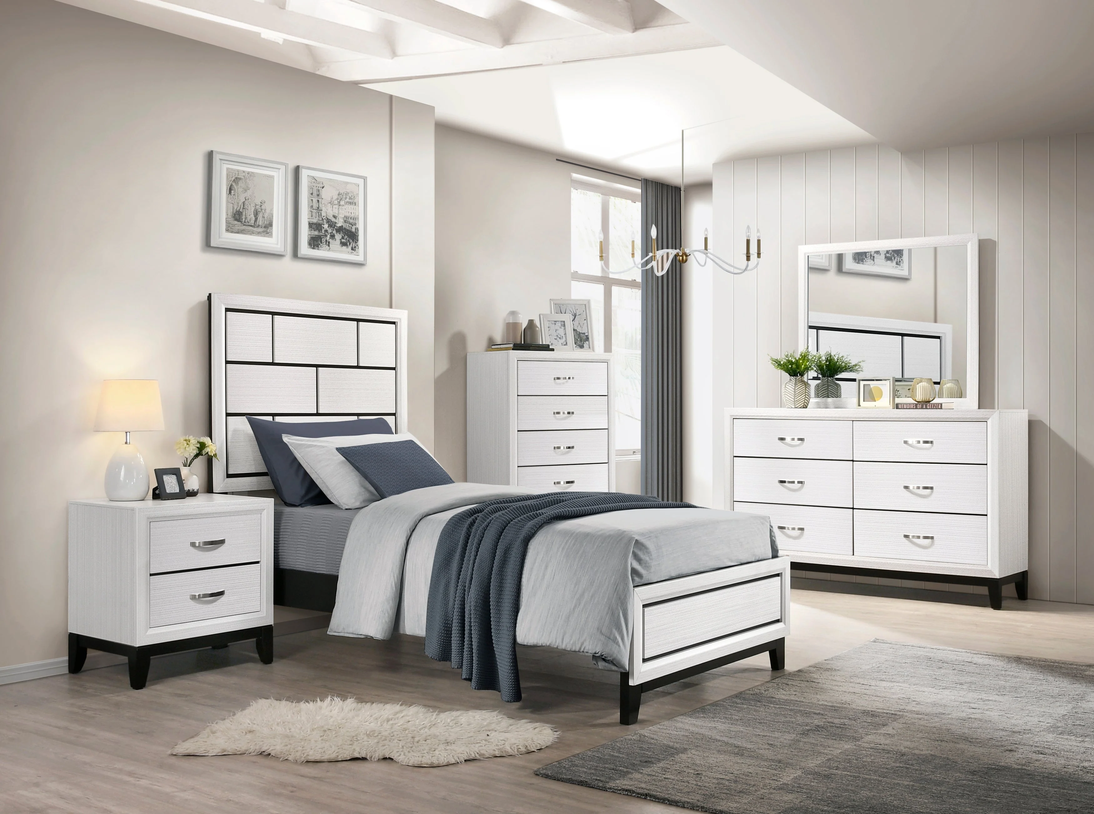 Davi White Twin Panel Bed - Image 4