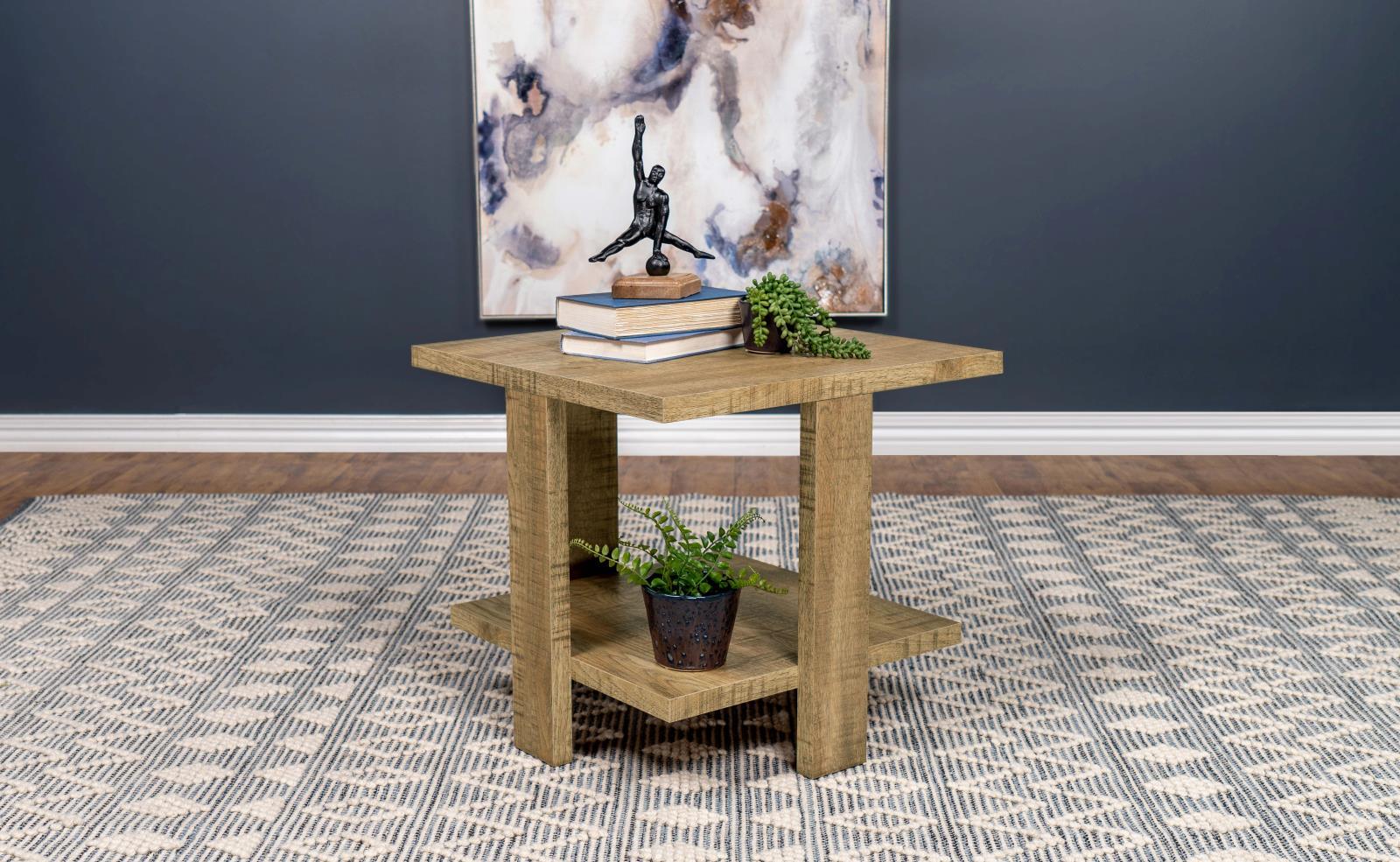 Dawn Mango Square Engineered Wood End Table With Shelf