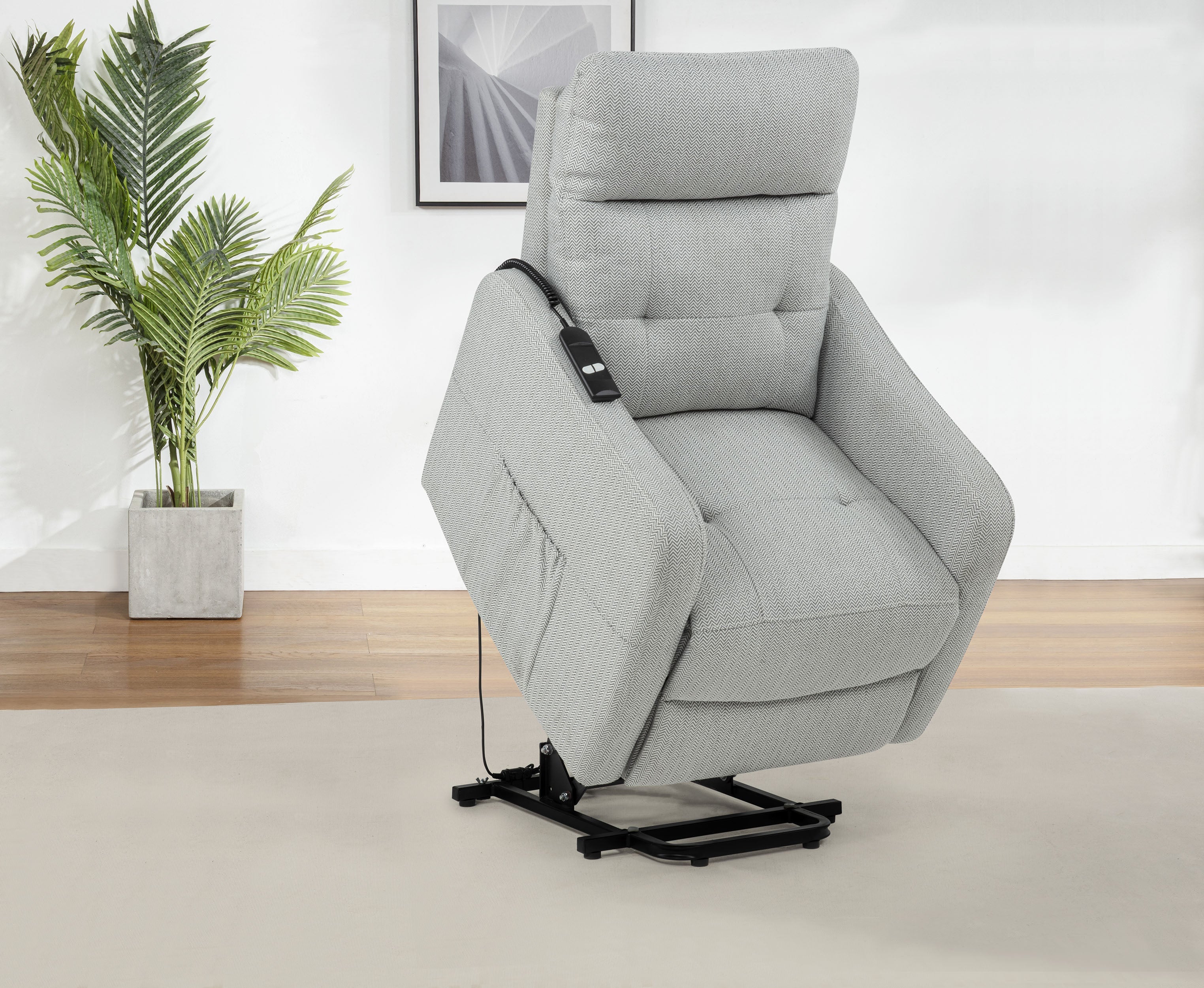 Dayes Light Grey Upholstered Power Lift Recliner Chair - Image 3