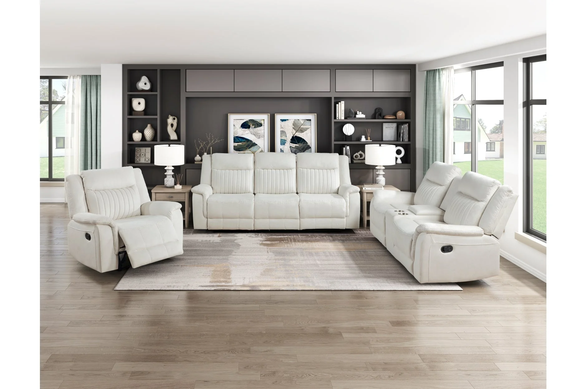 Dean Beige Double Reclining Loveseat with Center Console - Image 9