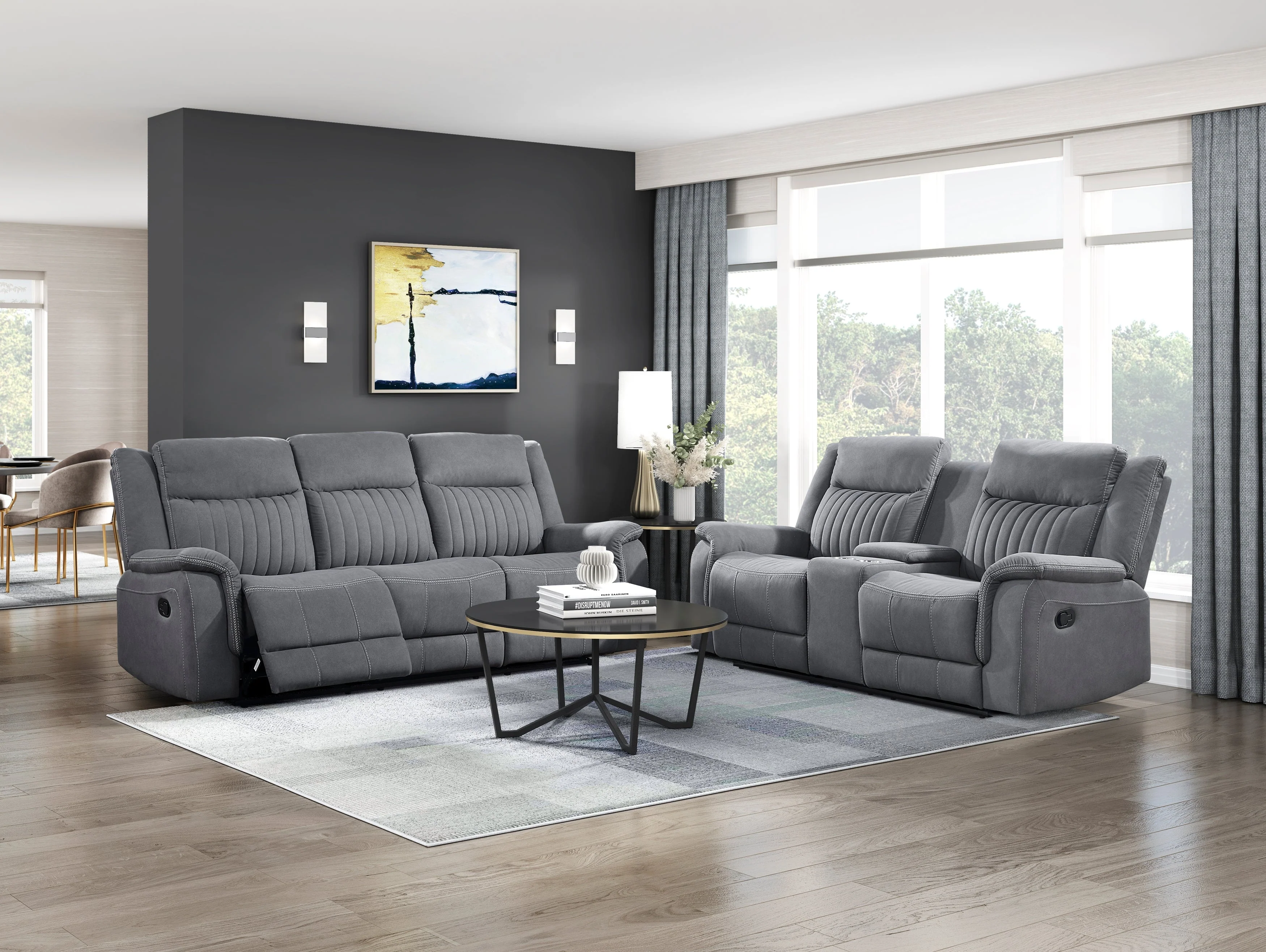 Dean Gray Double Reclining Loveseat with Center Console - Image 2