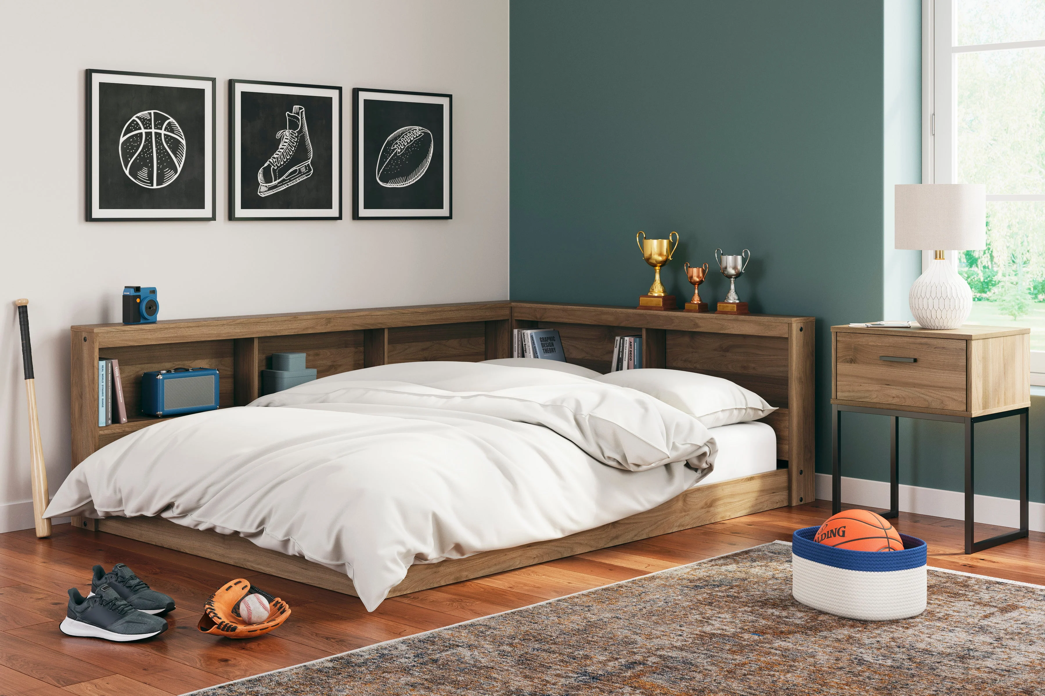 Deanlow Honey Youth Bookcase Corner Storage Bedroom Set - Image 18