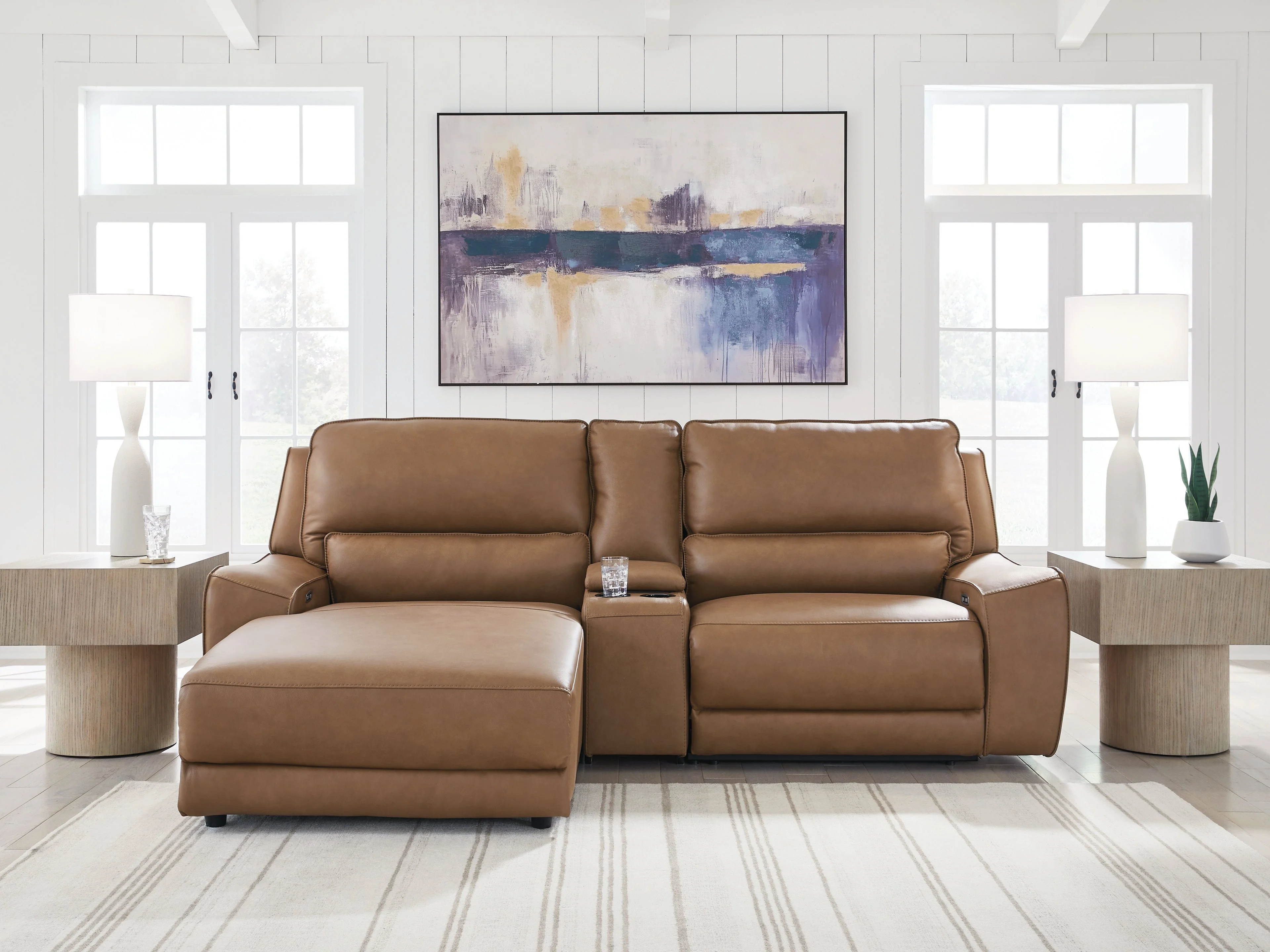 Deepwakes Caramel 3-Piece Power Reclining Sectional with Left Chaise