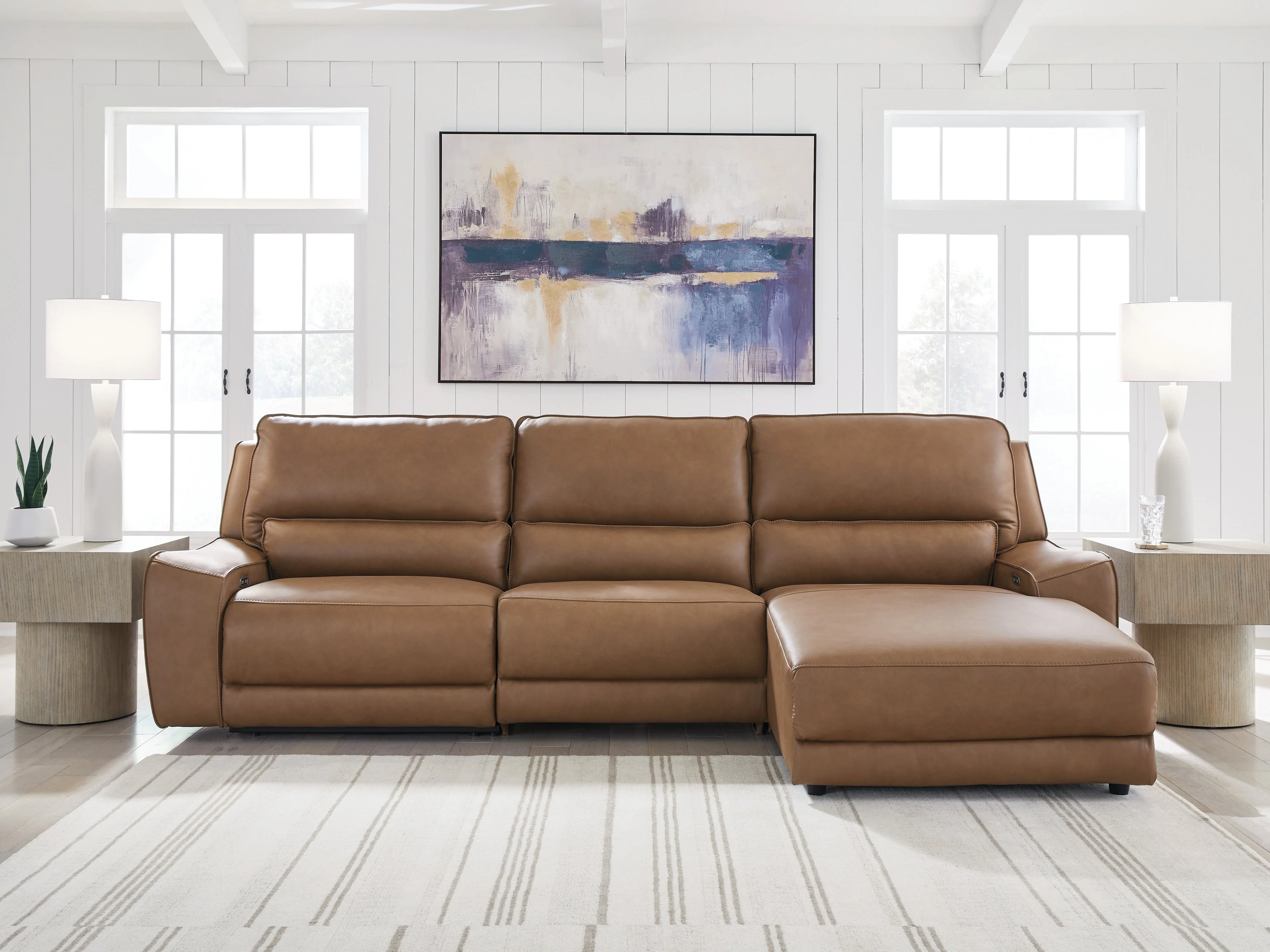 Deepwakes Caramel 3-Piece Reclining RAF Sofa Chaise