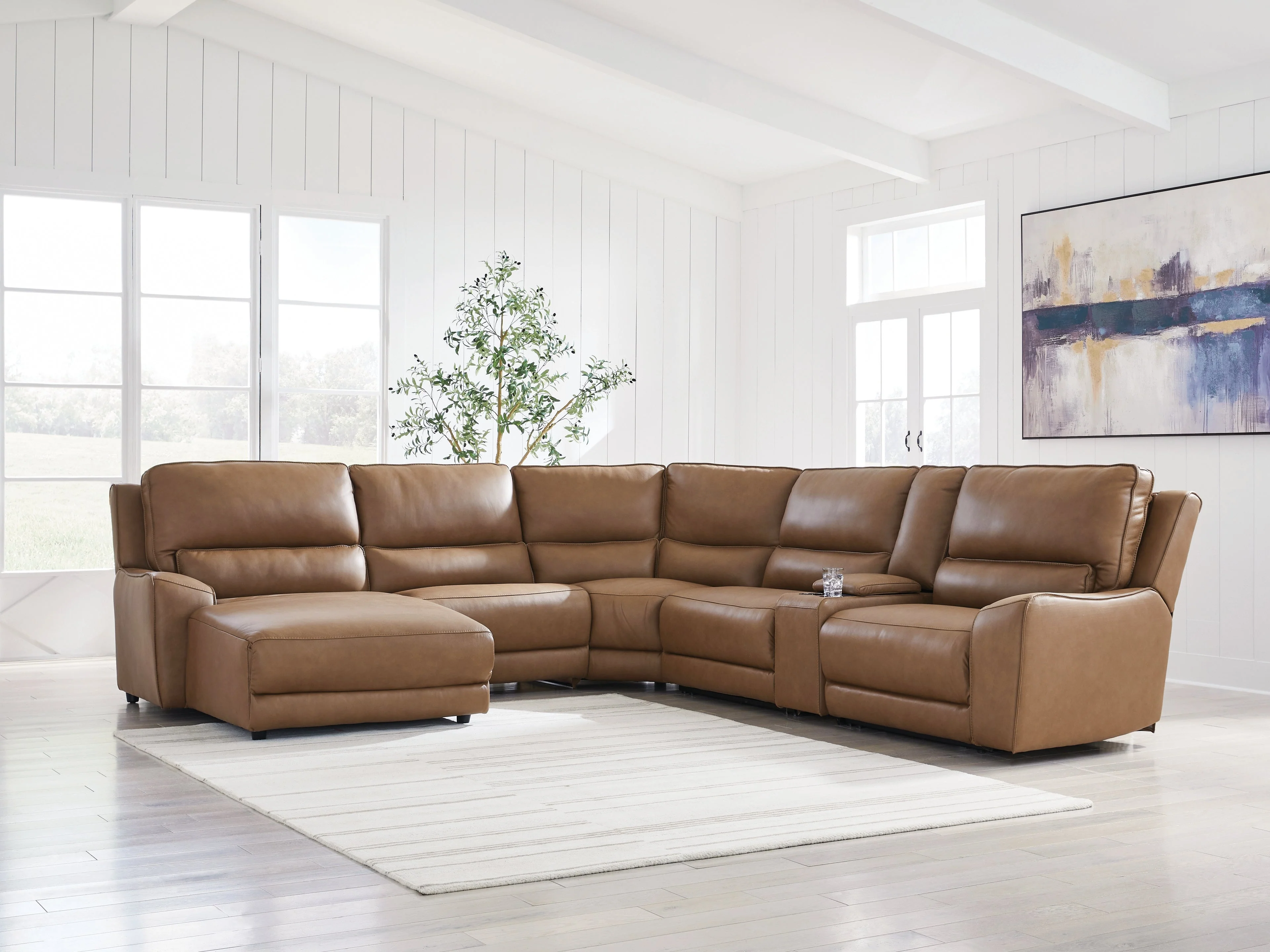 Deepwakes Caramel 6-Piece Power Reclining Sectional with Left Chaise