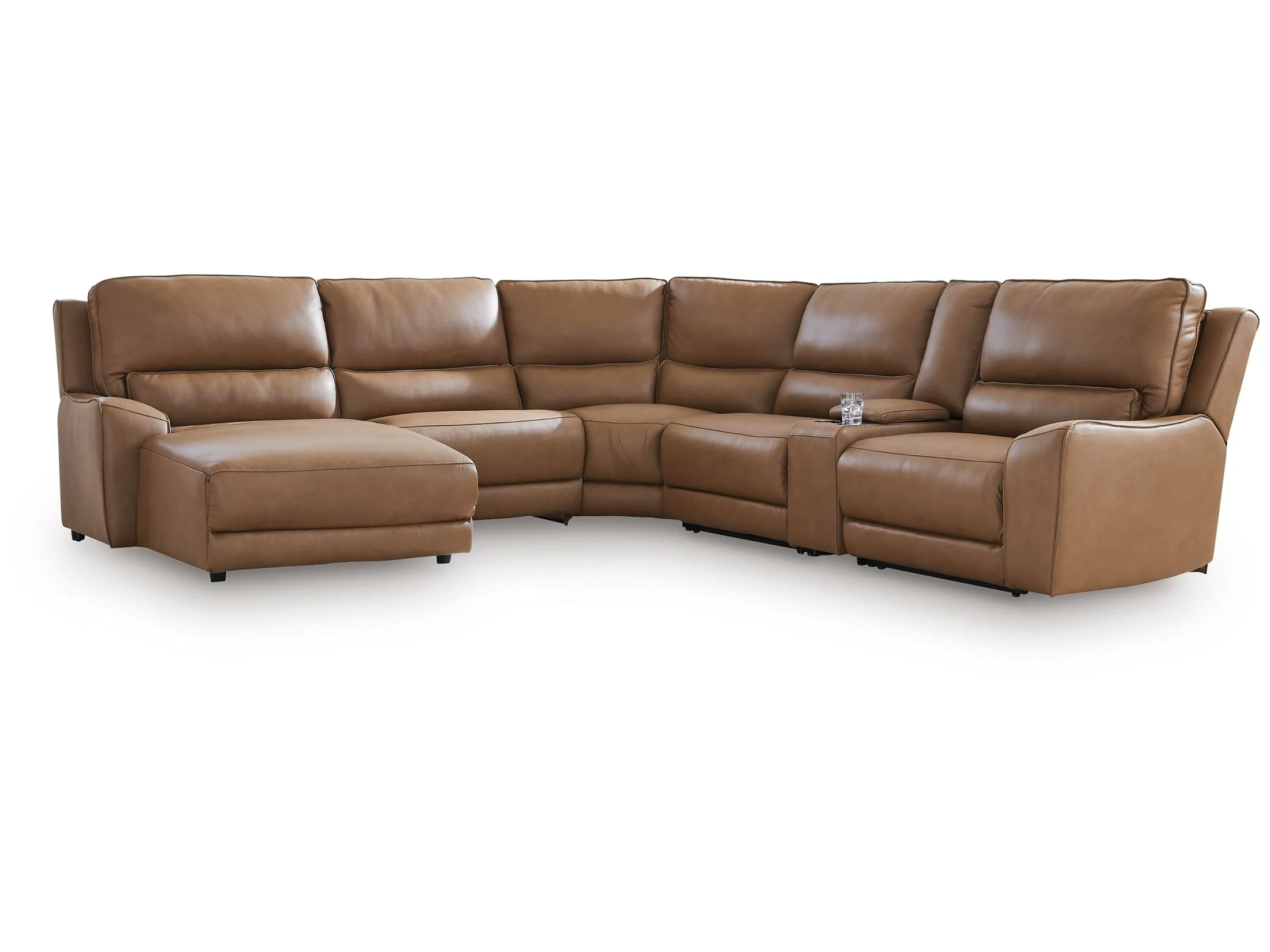 Deepwakes Caramel 6-Piece Power Reclining Sectional with Left Chaise - Image 2