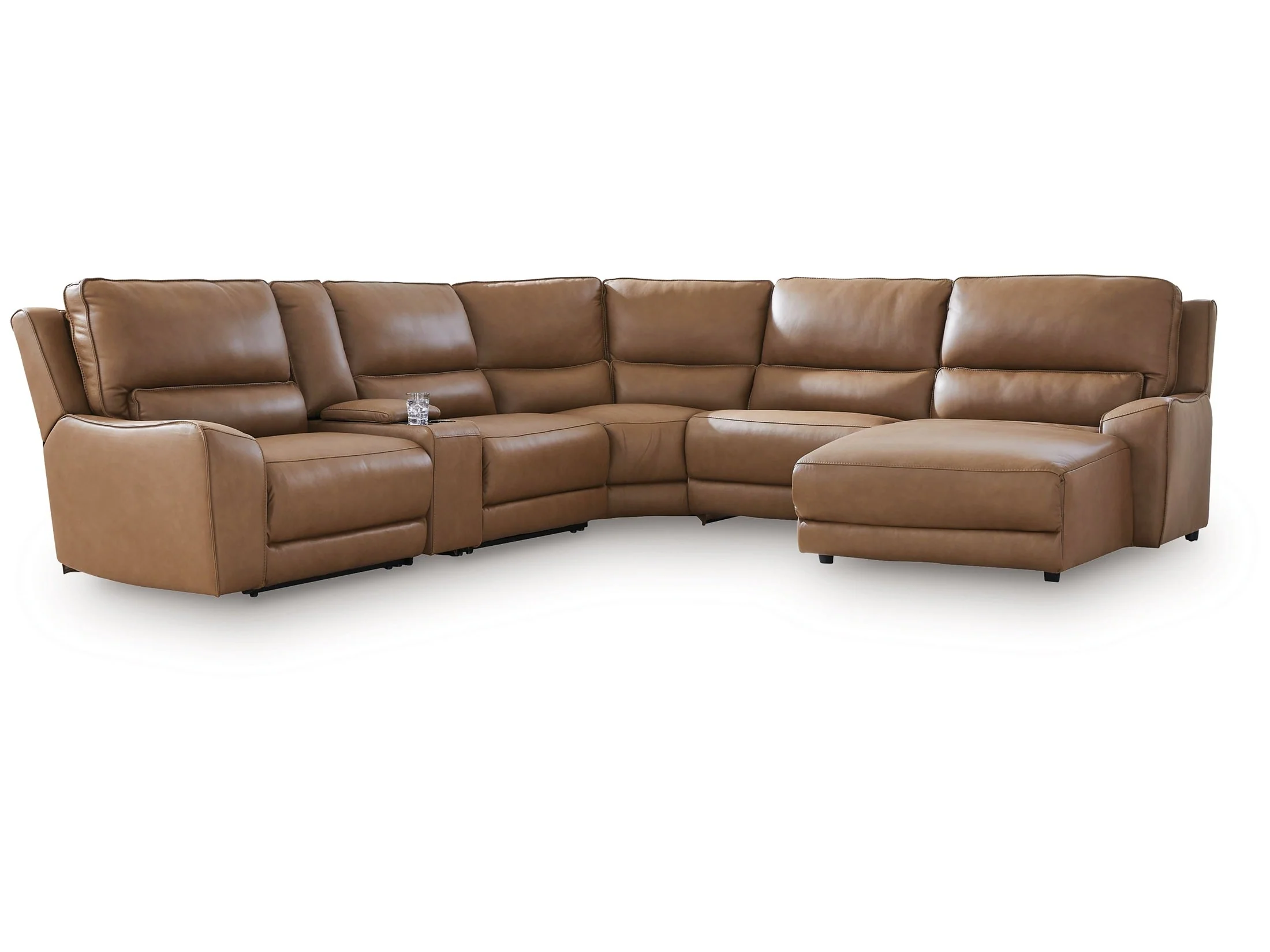 Deepwakes Caramel 6-Piece Power Reclining Sectional with Right Chaise - Image 2