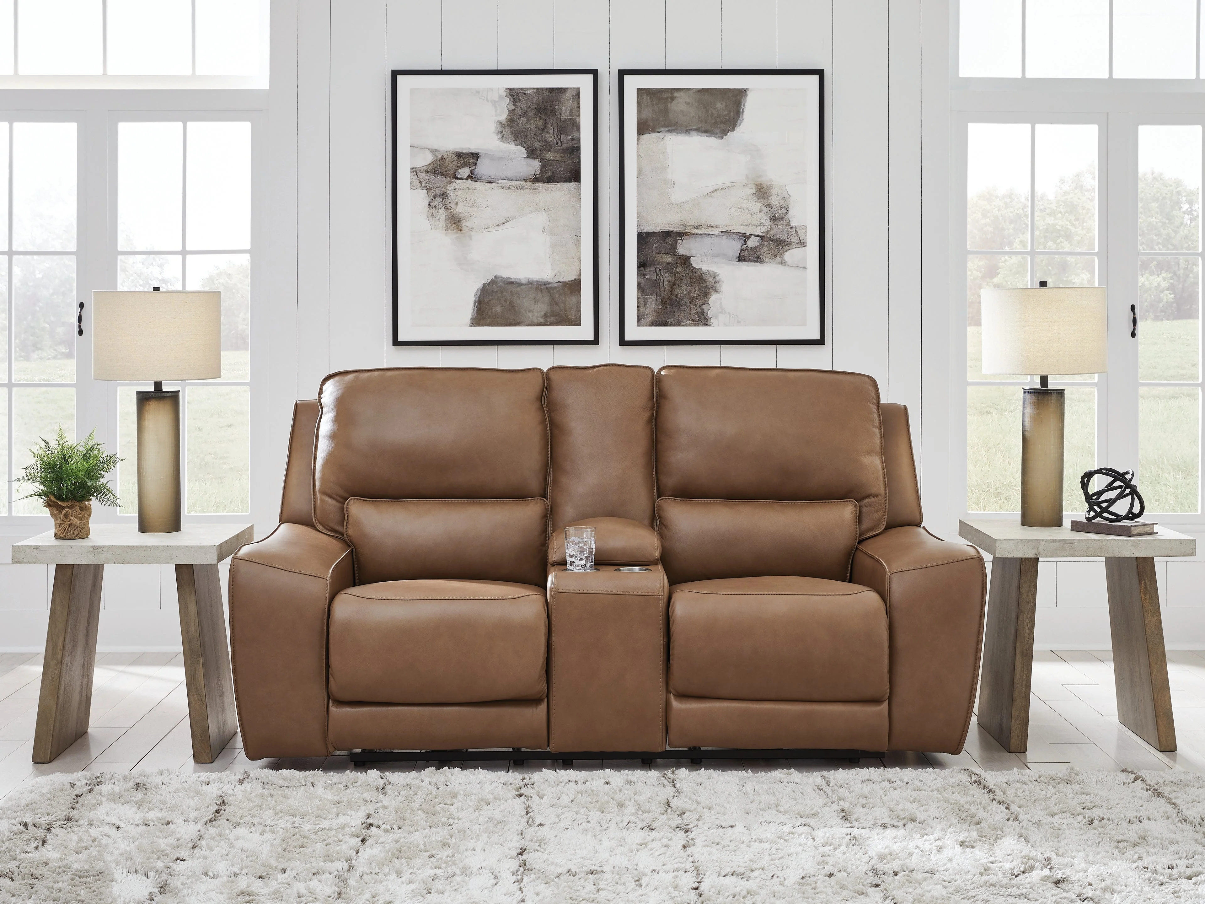 DeepWakes Caramel Power Reclining Loveseat with Console