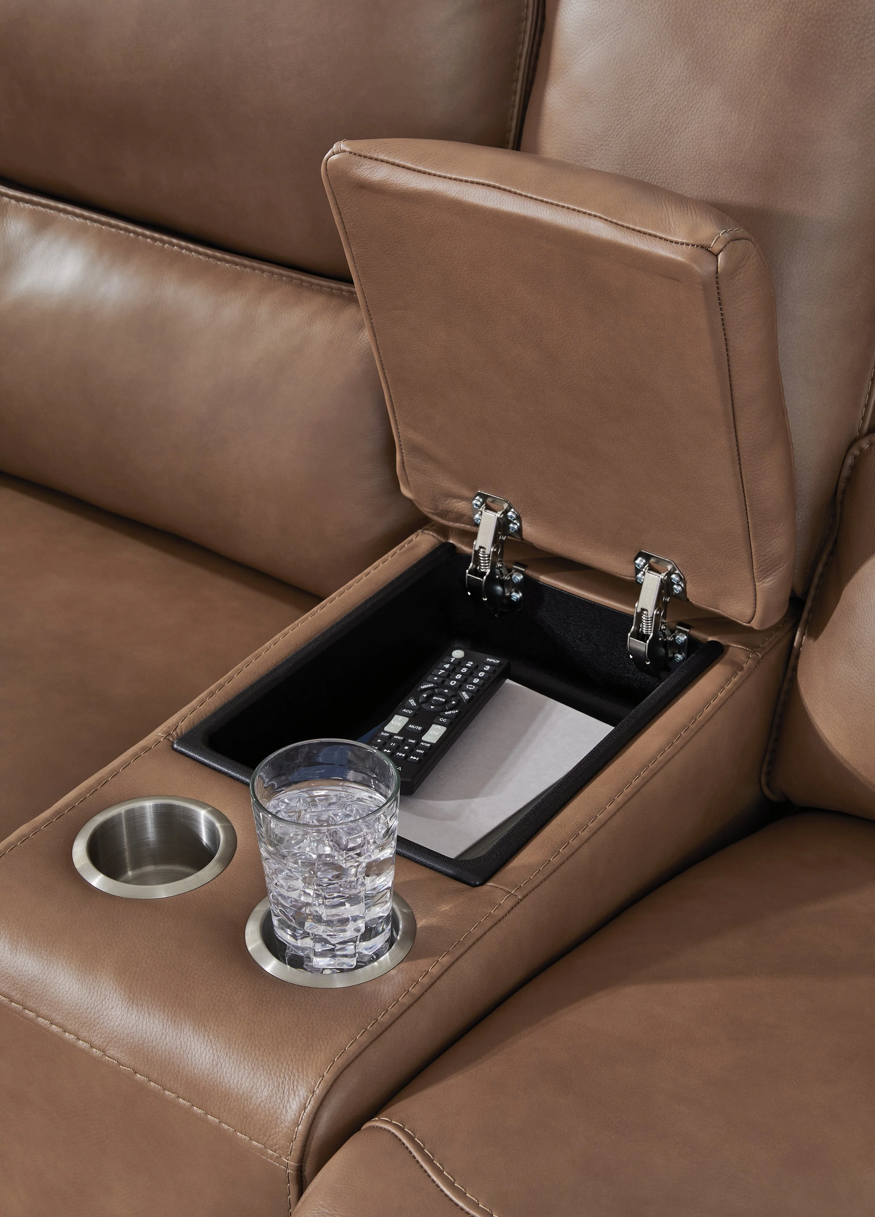 Deepwakes Caramel Power Reclining Loveseat with Console - Image 6