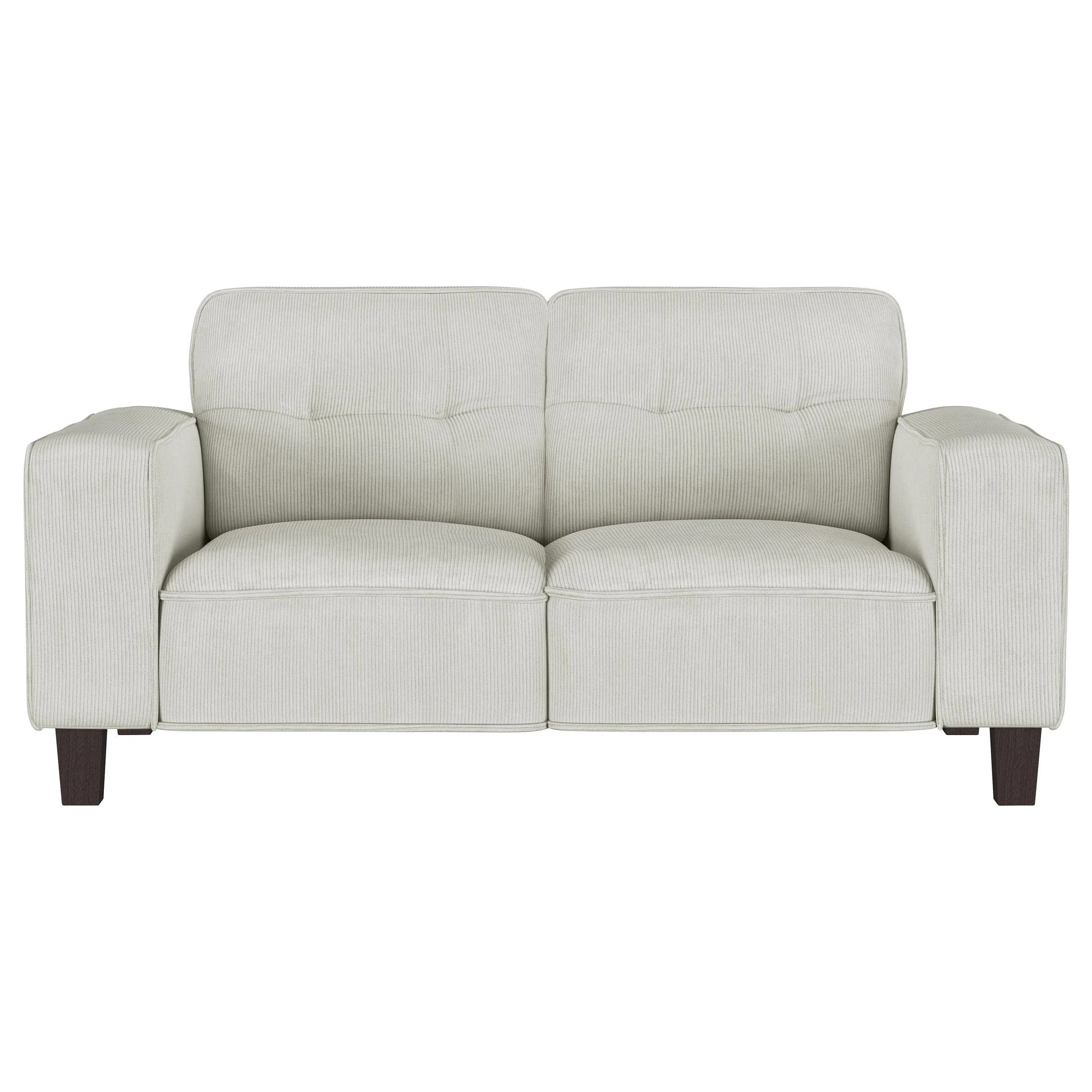 Deerhurst Beige Upholstered Tufted Track Arm Loveseat - Image 2