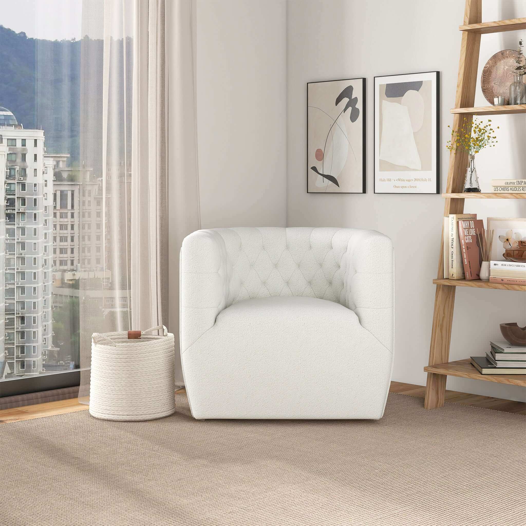 Delaney Cream Boucle Swivel Chair - Image 3