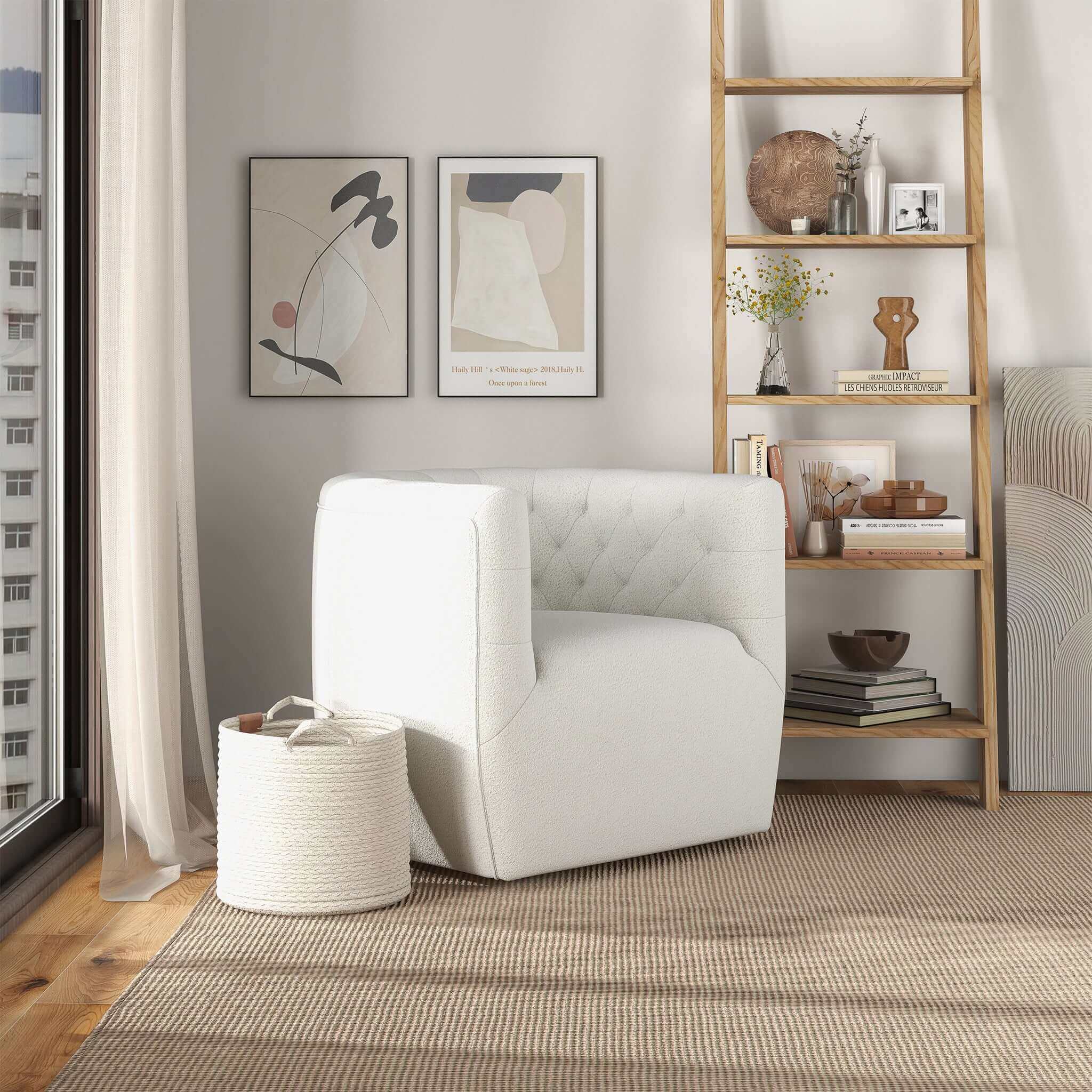 Delaney Cream Boucle Swivel Chair - Image 4