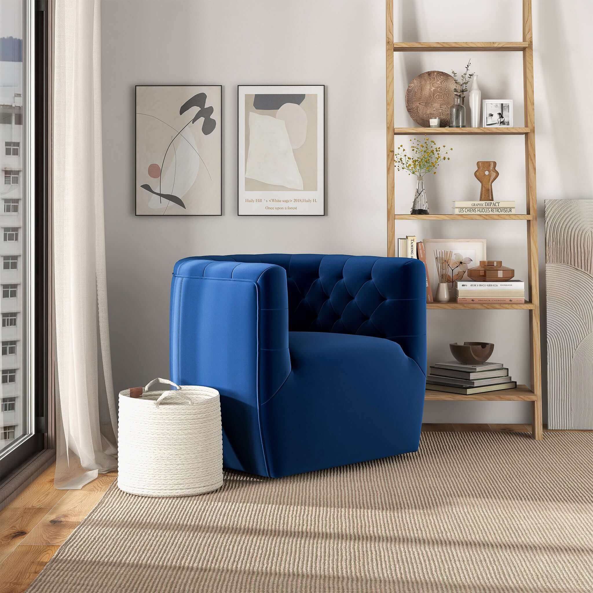 Delaney Dark Blue Velvet Swivel Chair - Image 2