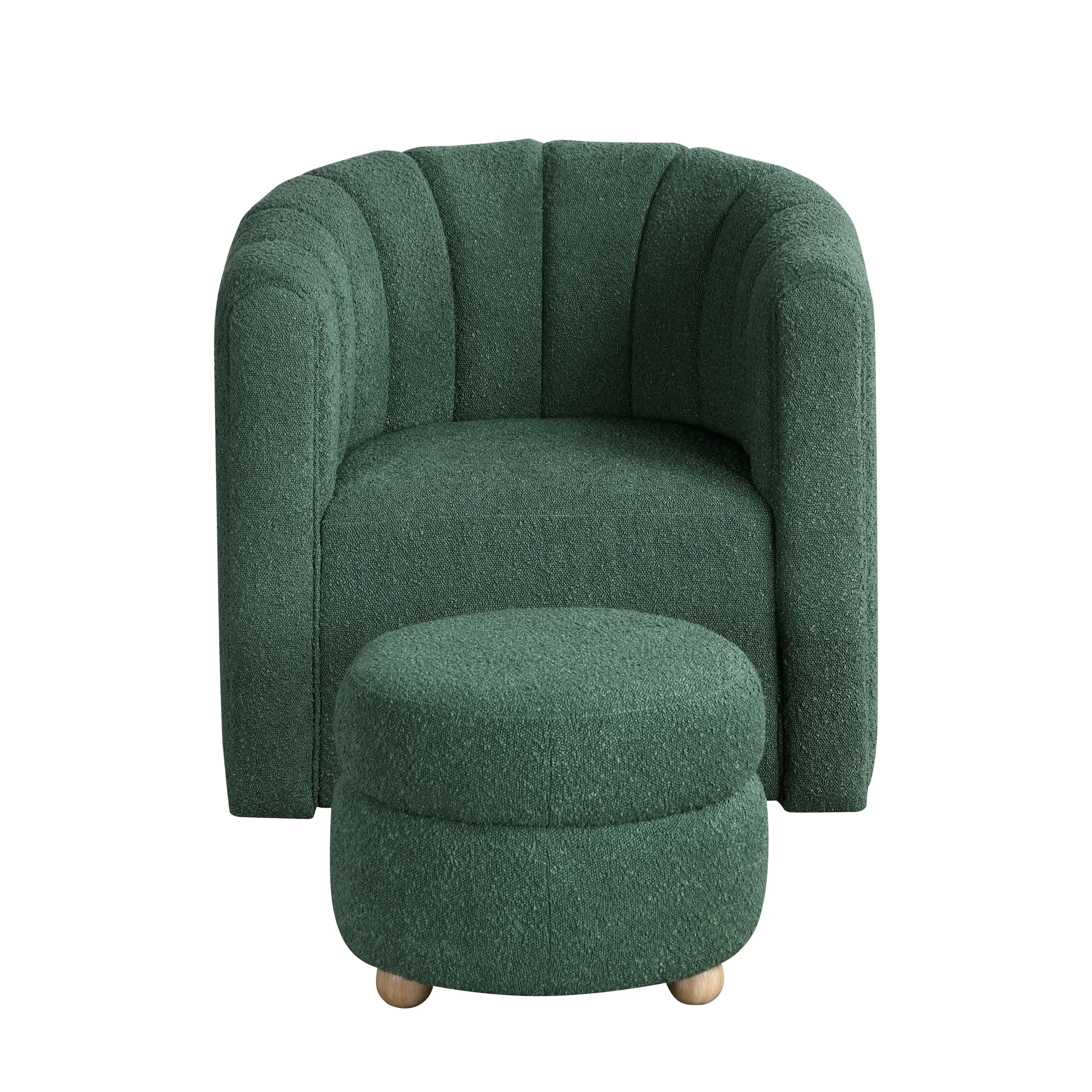 Delaney Green Boucle Swivel Chair with Ottoman - Image 2