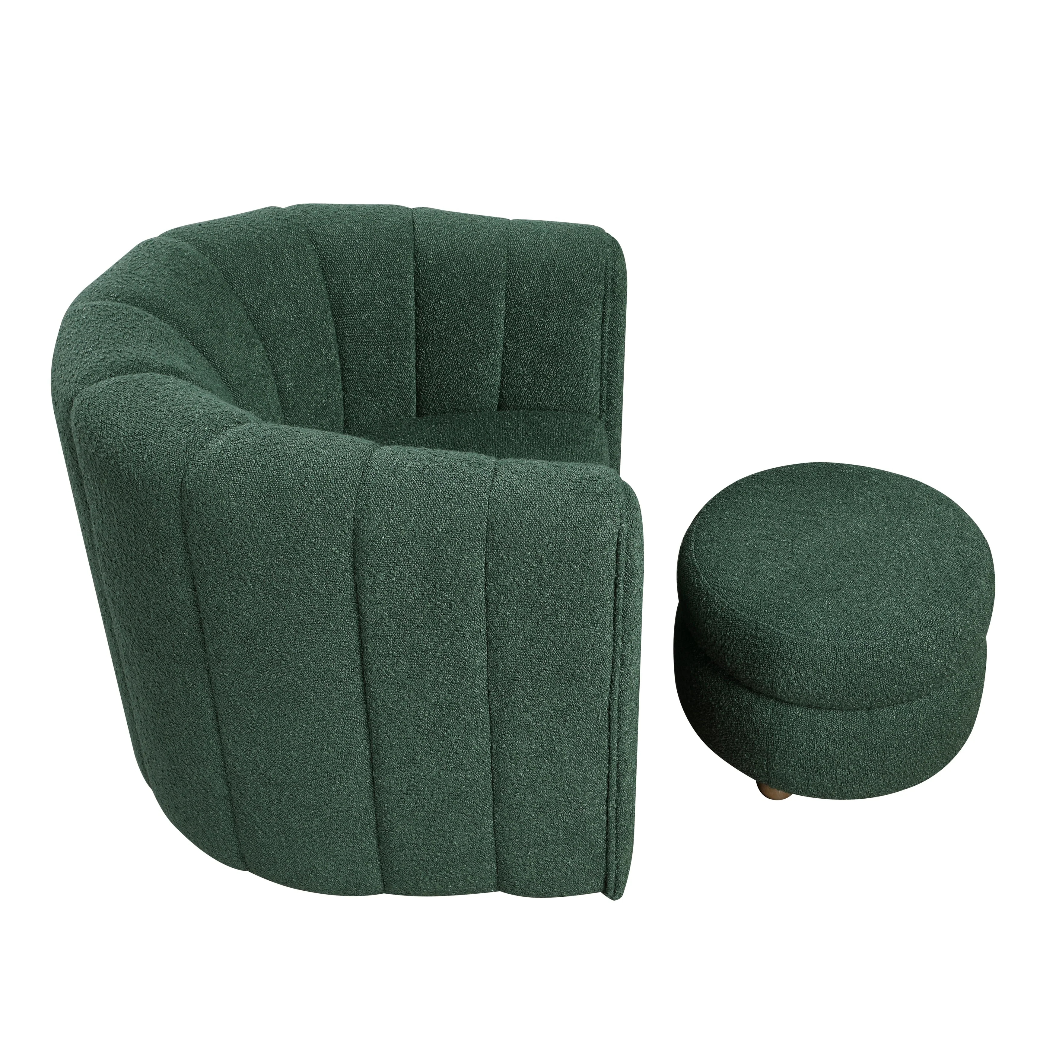 Delaney Green Boucle Swivel Chair with Ottoman - Image 3