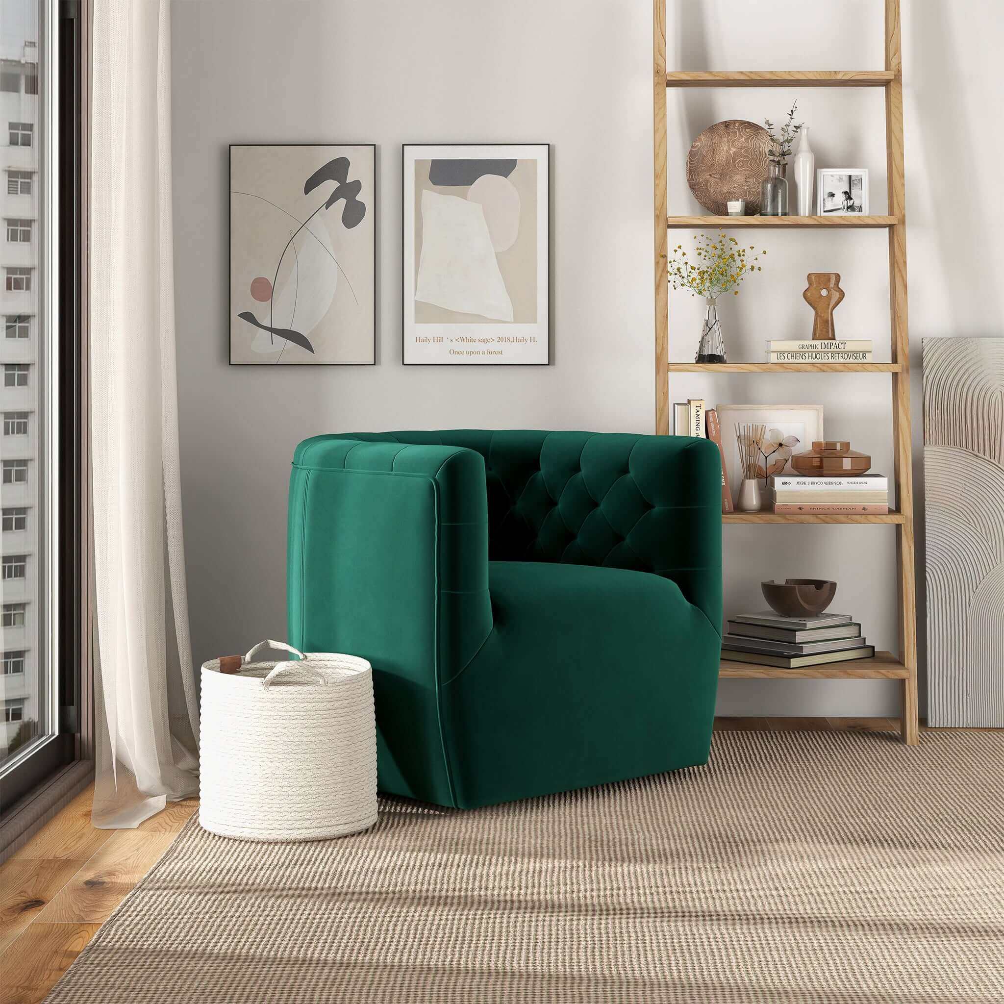 Delaney Green Velvet Swivel Chair - Image 3