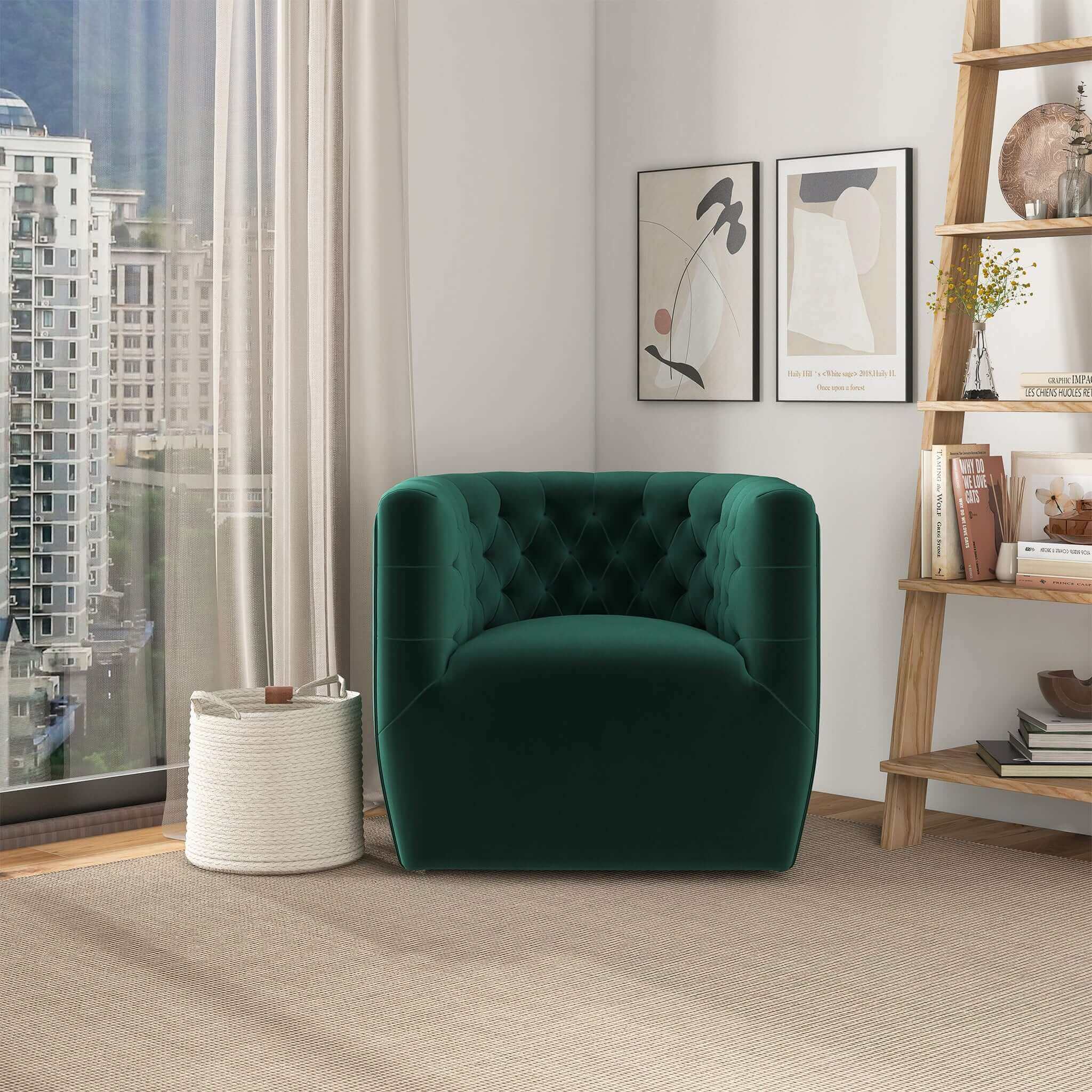 Delaney Green Velvet Swivel Chair - Image 8