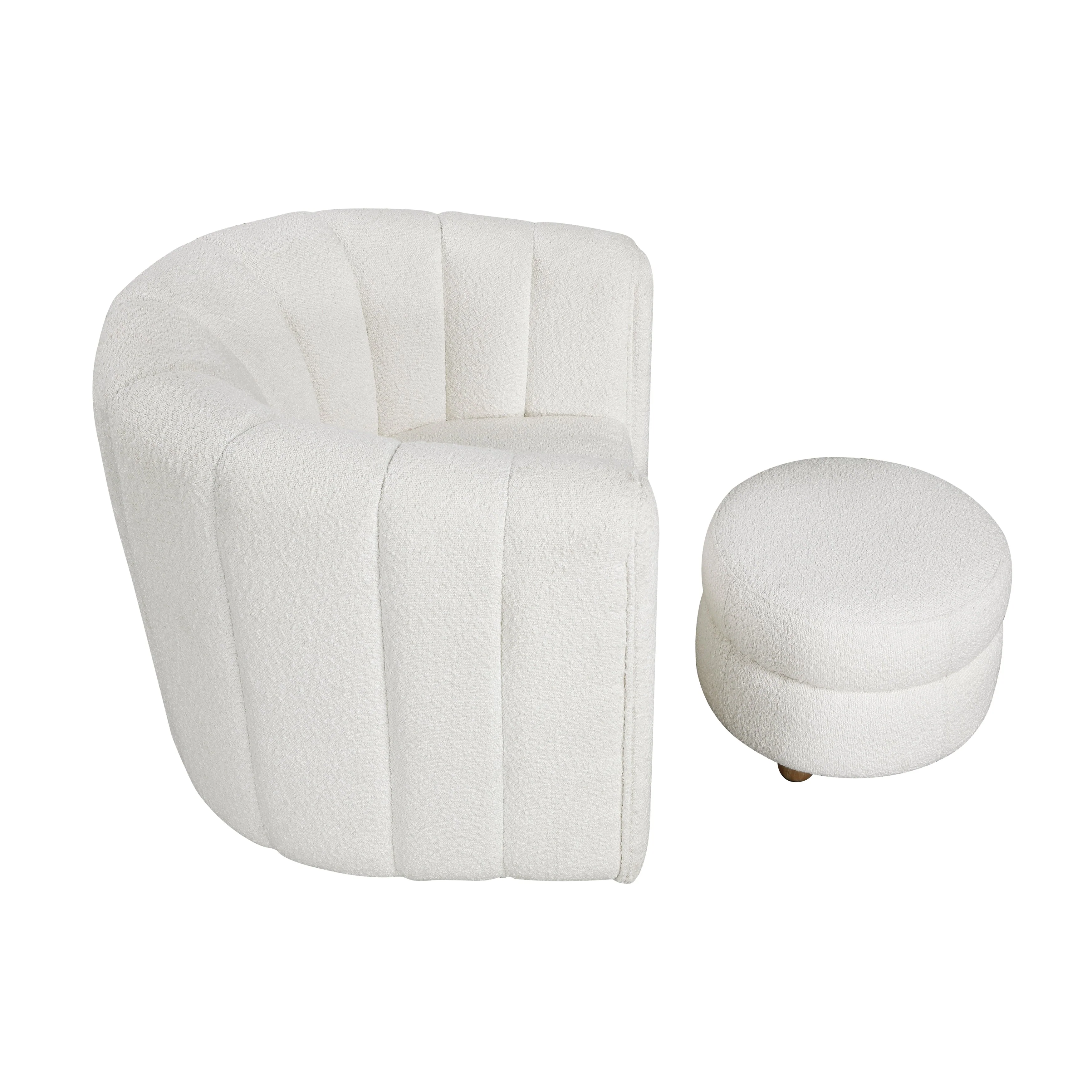 Delaney White Boucle Swivel Chair with Ottoman - Image 3
