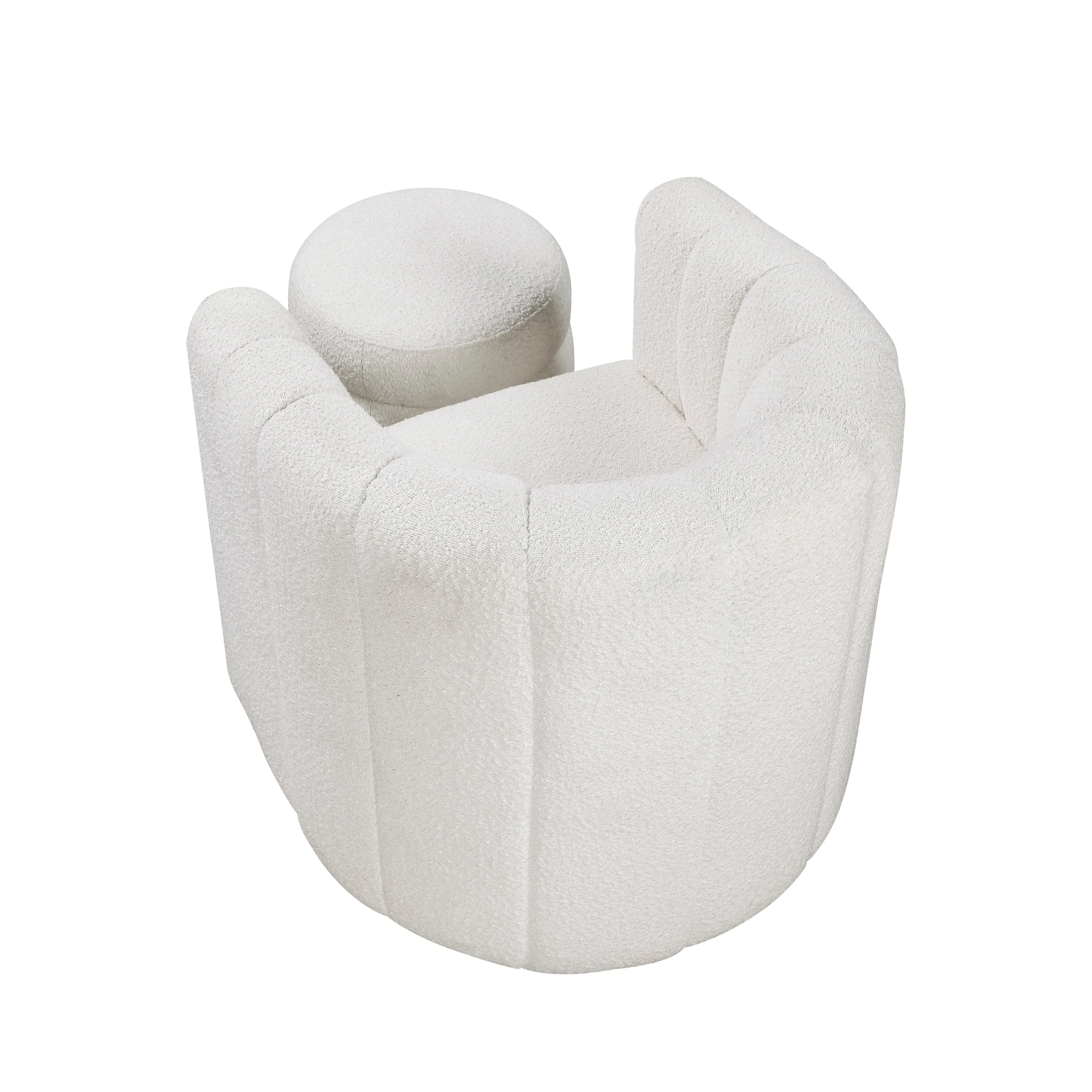 Delaney White Boucle Swivel Chair with Ottoman - Image 4