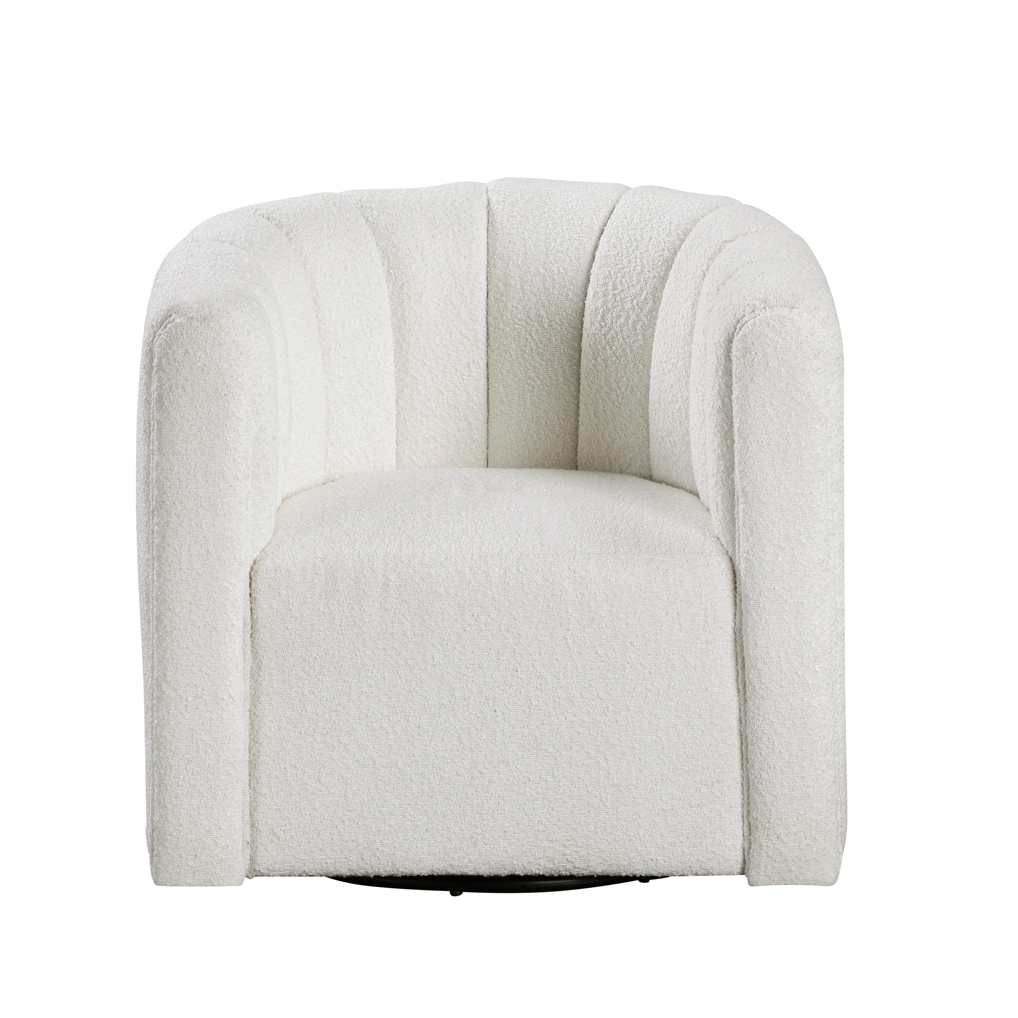Delaney White Boucle Swivel Chair with Ottoman - Image 5