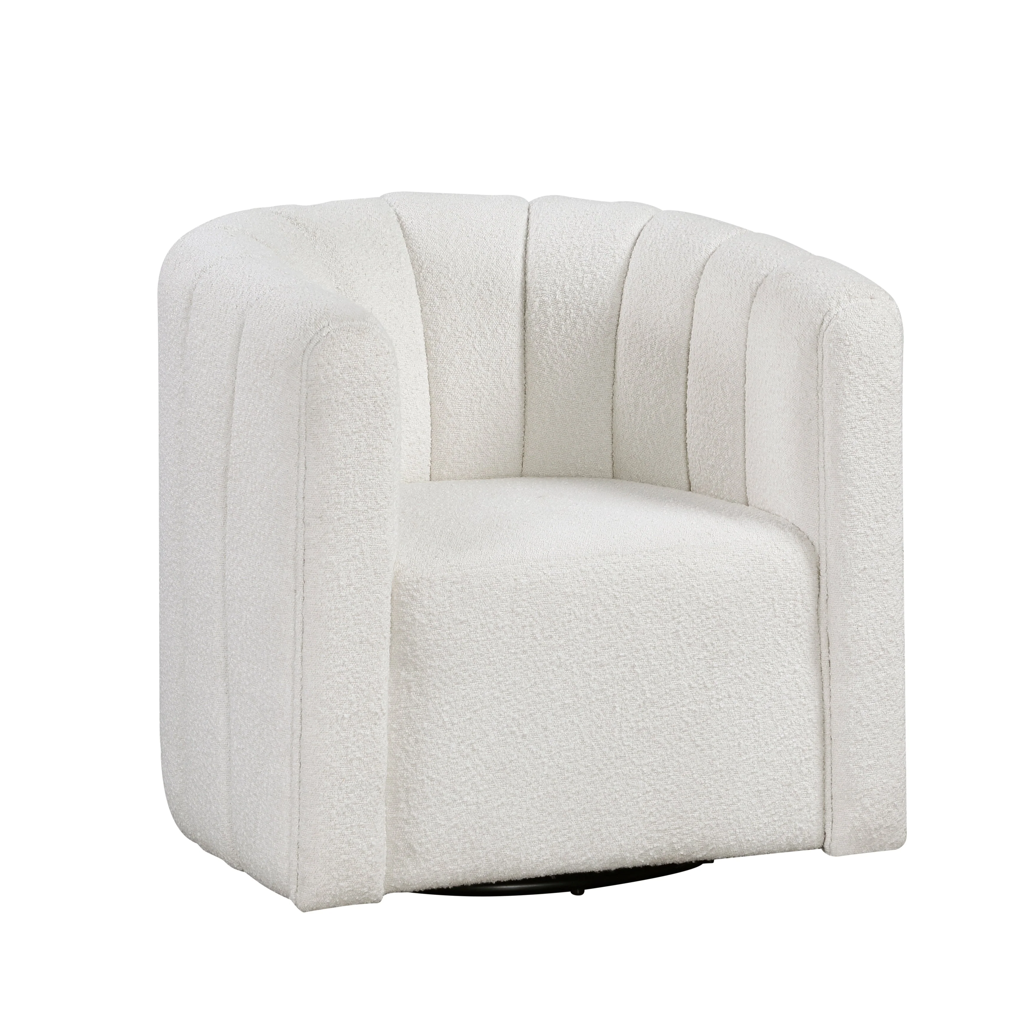 Delaney White Boucle Swivel Chair with Ottoman - Image 6
