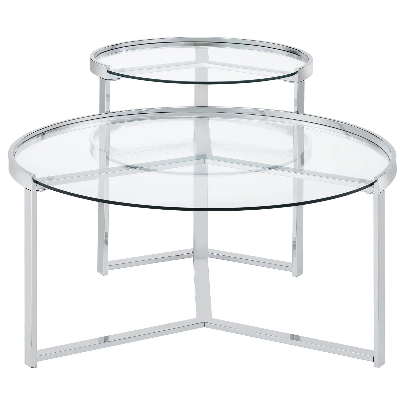 Delia 2-Piece Round Glass Top Nesting Coffee Table Clear and Chrome - Image 2