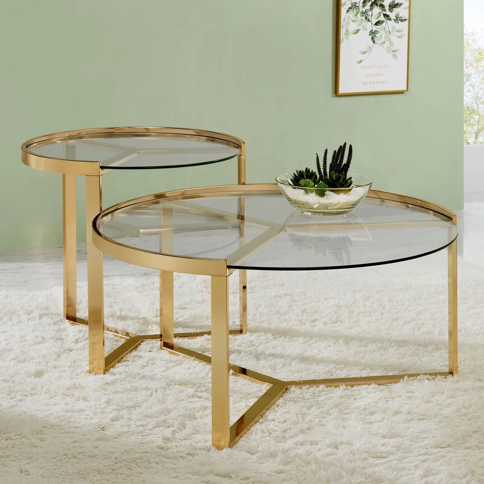 Delia Clear and Gold 2-Piece Round Nesting Table