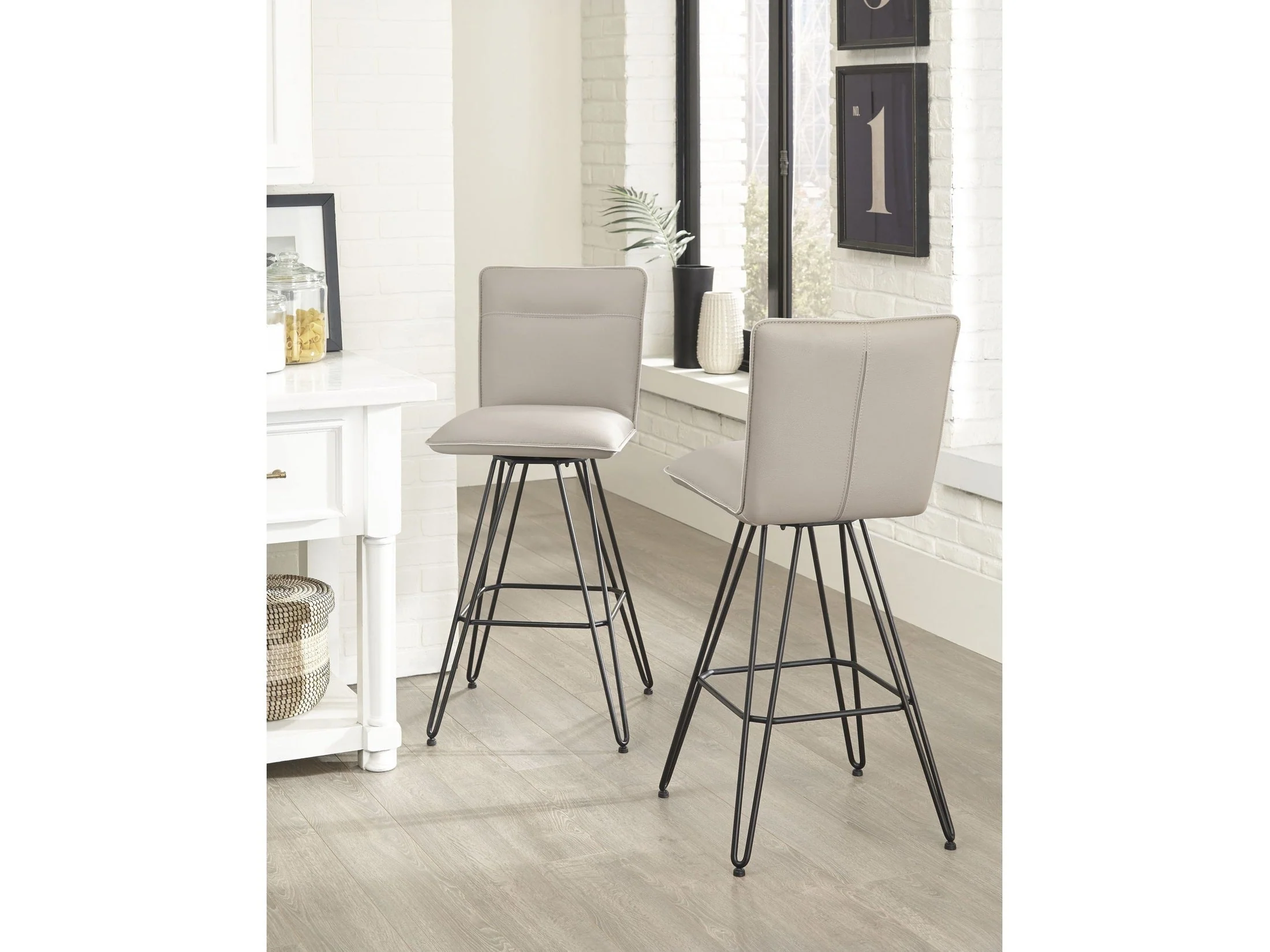 Demi Hairpin Leg Swivel Bar Stool in Taupe (Set of 2)