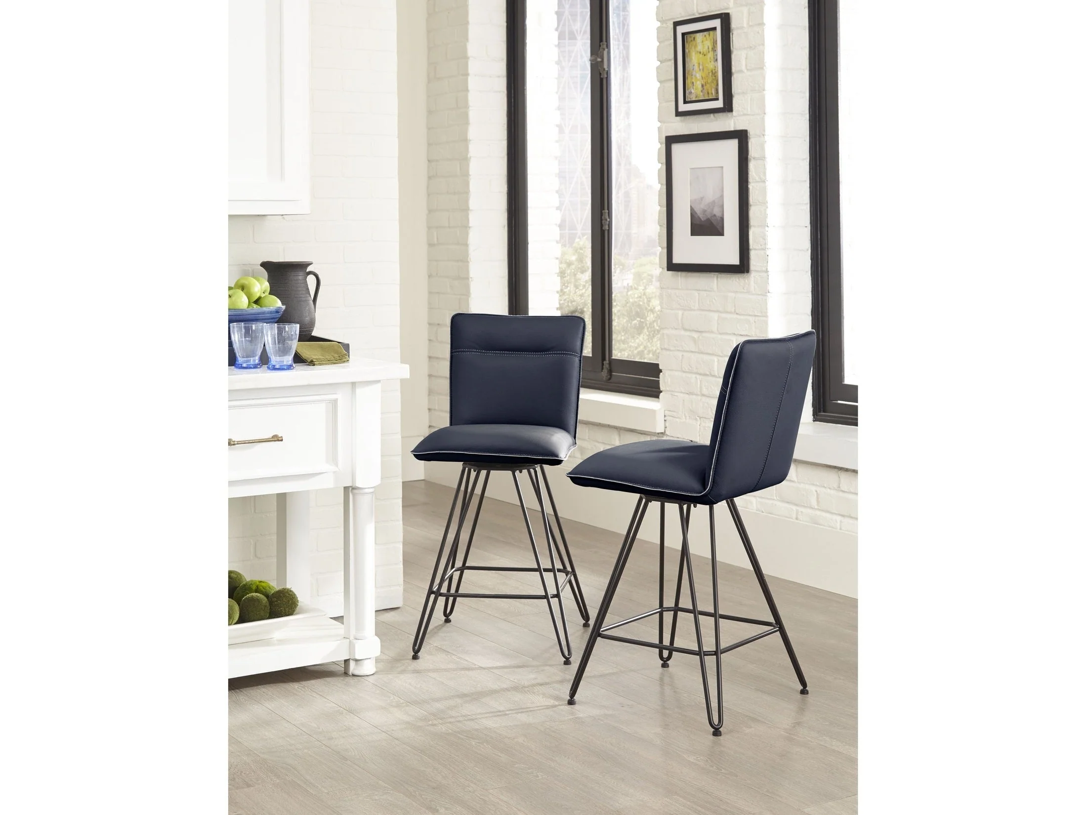 Demi Hairpin Leg Swivel Counter Stool in Cobalt (Set of 2)