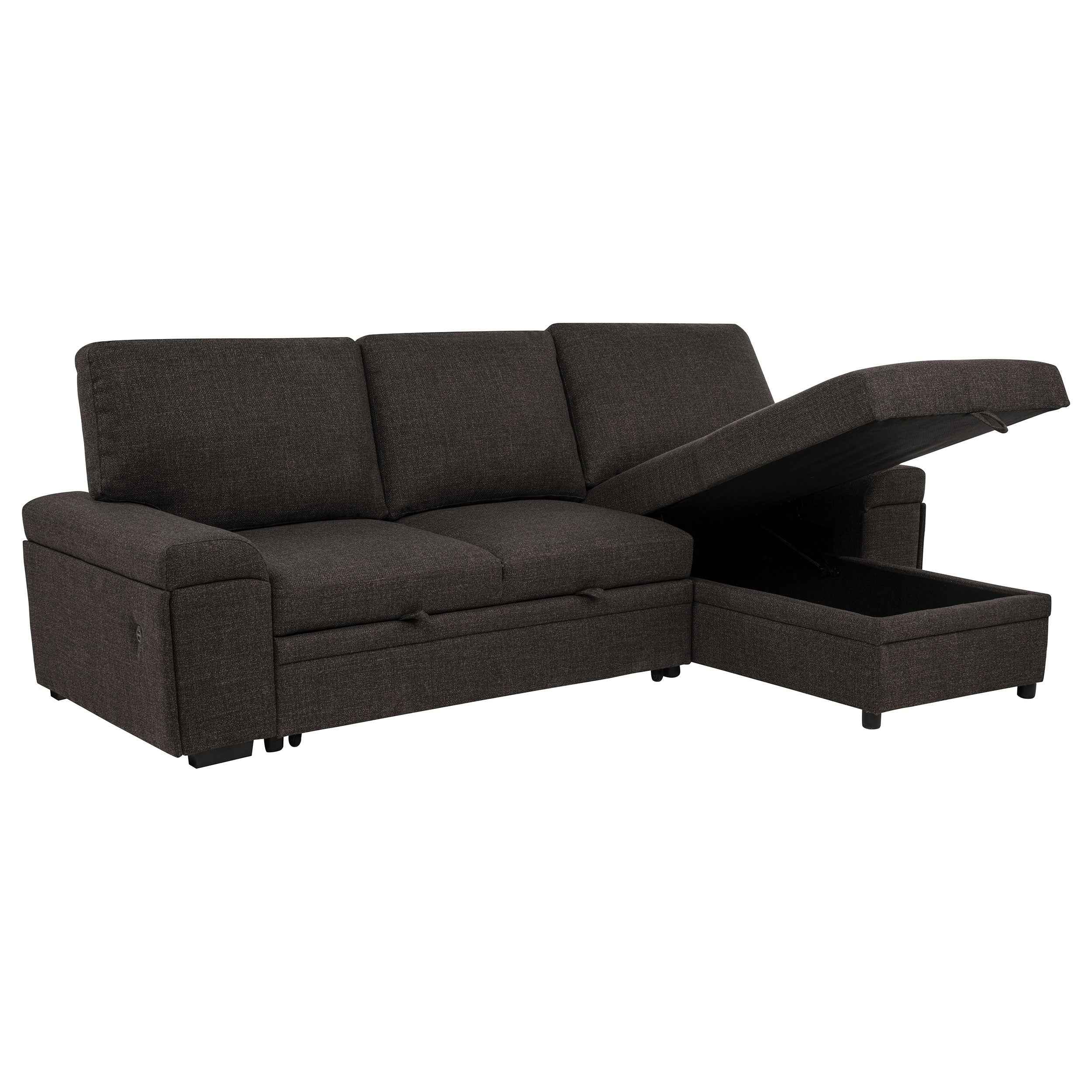 Demko Brown Sleeper Sectional Sofa with Speaker and Storage Chaise - Image 2