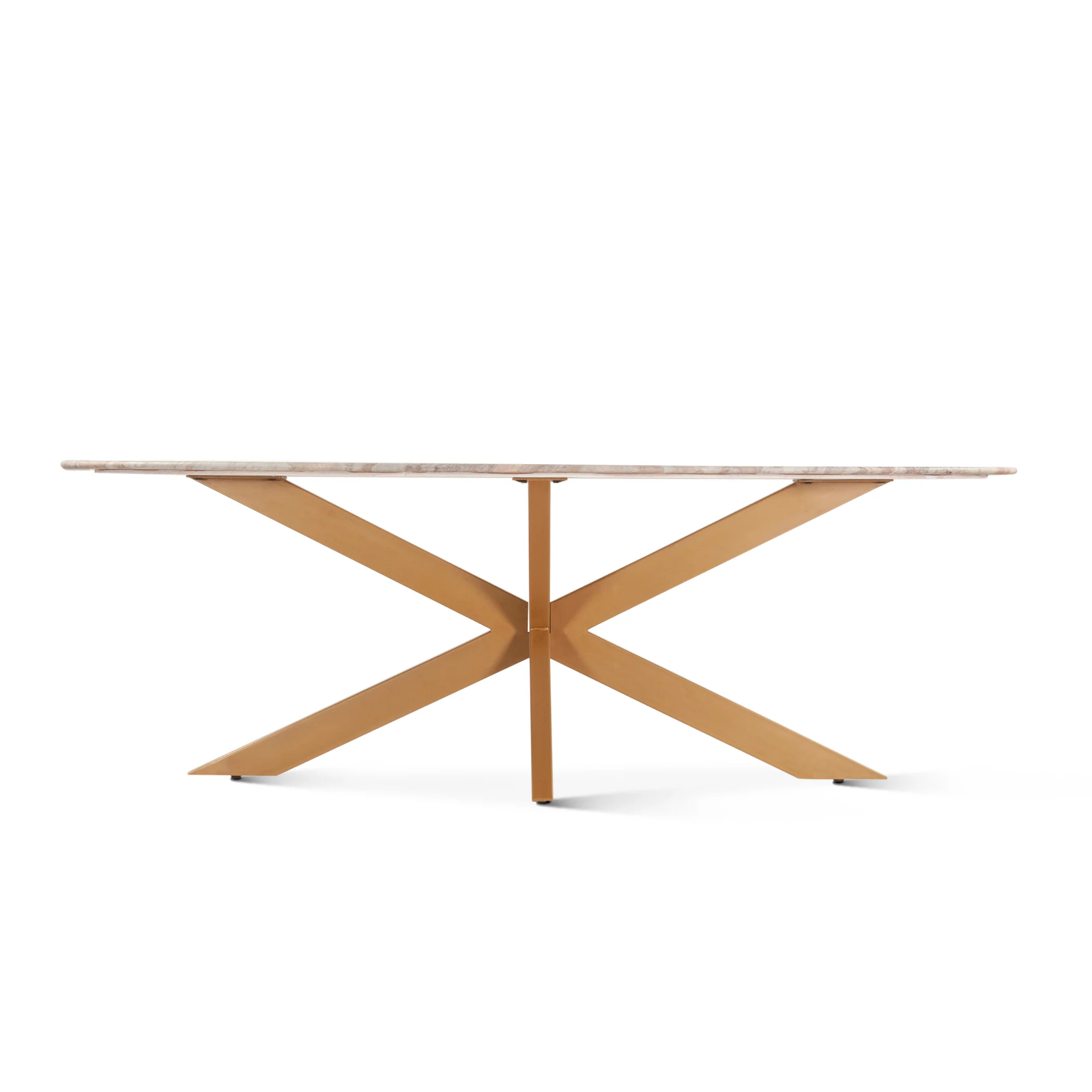 Malibu 90" Oval Dining Table in Sawar Marble with Antique Gold Base - Image 11