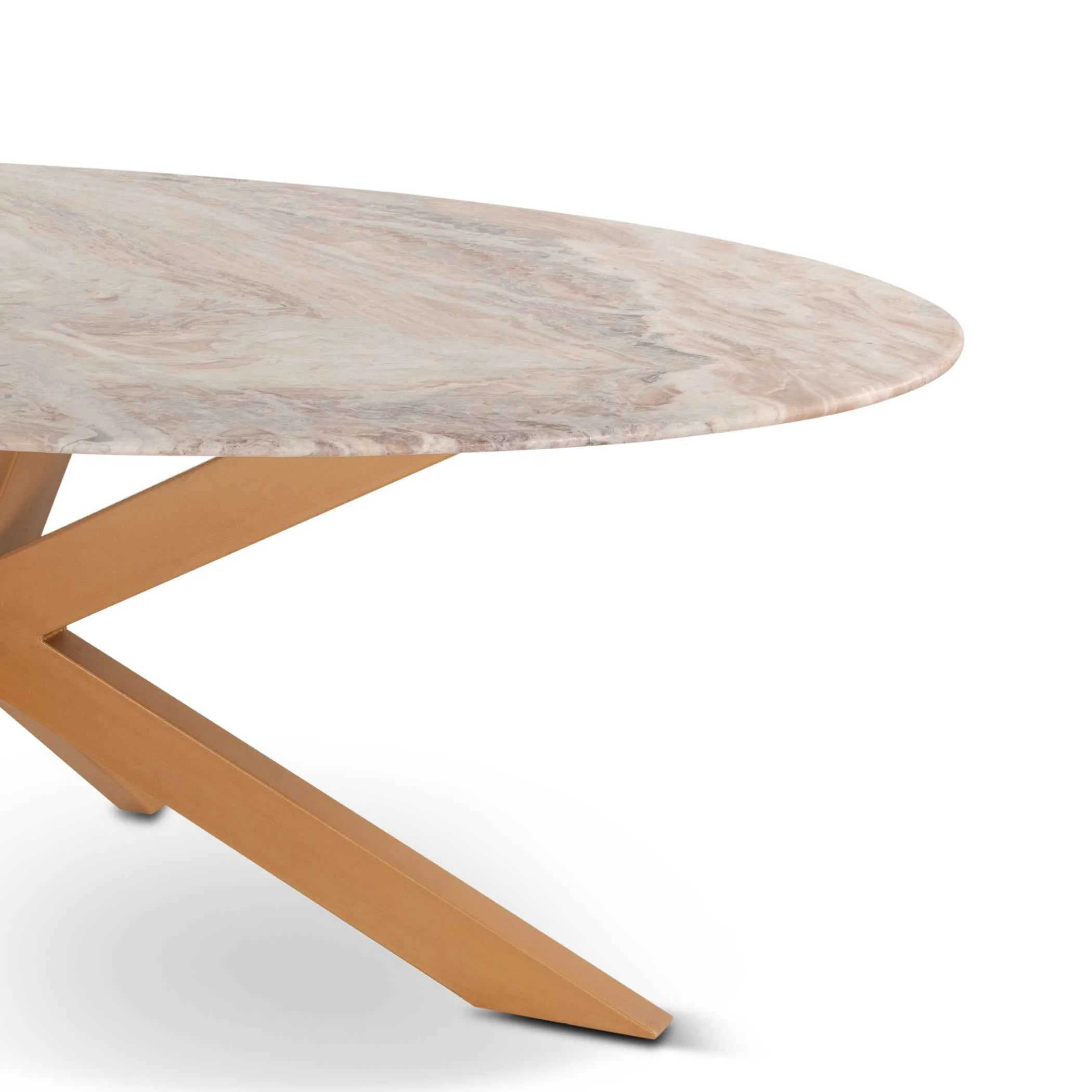 Malibu 90" Oval Dining Table in Sawar Marble with Antique Gold Base - Image 3